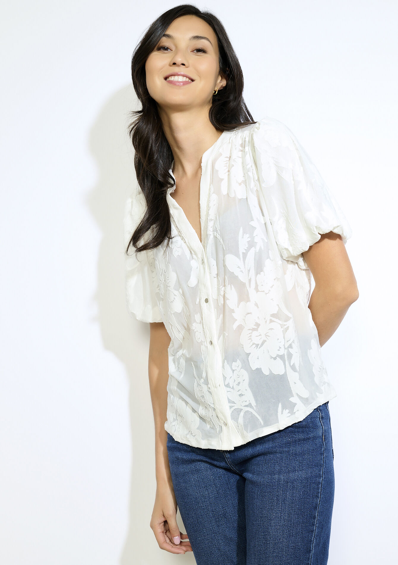 T-shirt en jacquard boutonné, T-shirt en jacquard boutonné - OFFWHITE - 02301891