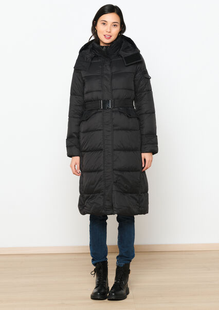Quilted coat with belt - BLACK - 23000666_1119