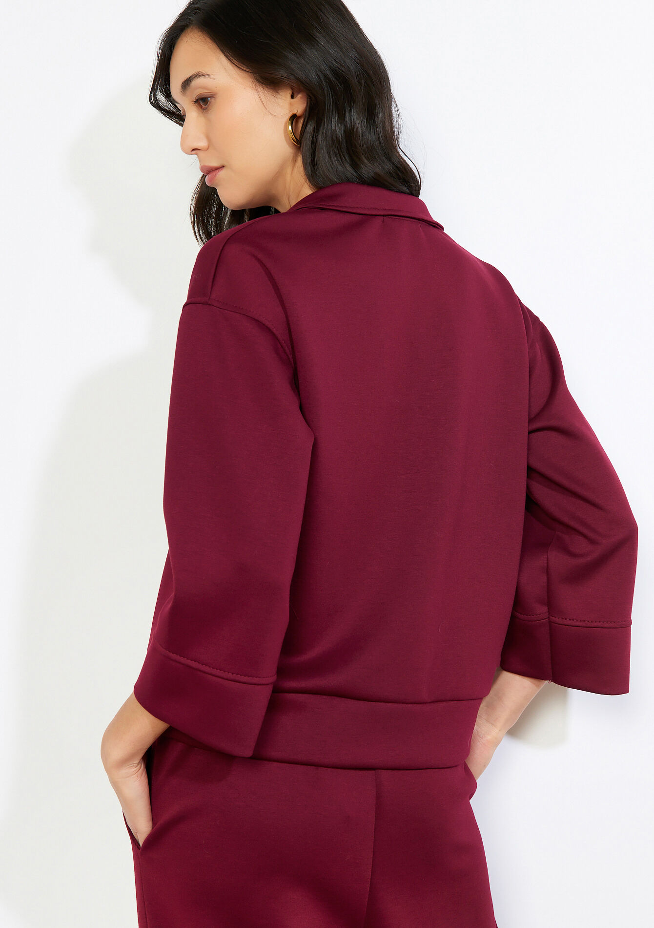 Structured V-neck sweatshirt - AUBERGINE - 15100424_1537