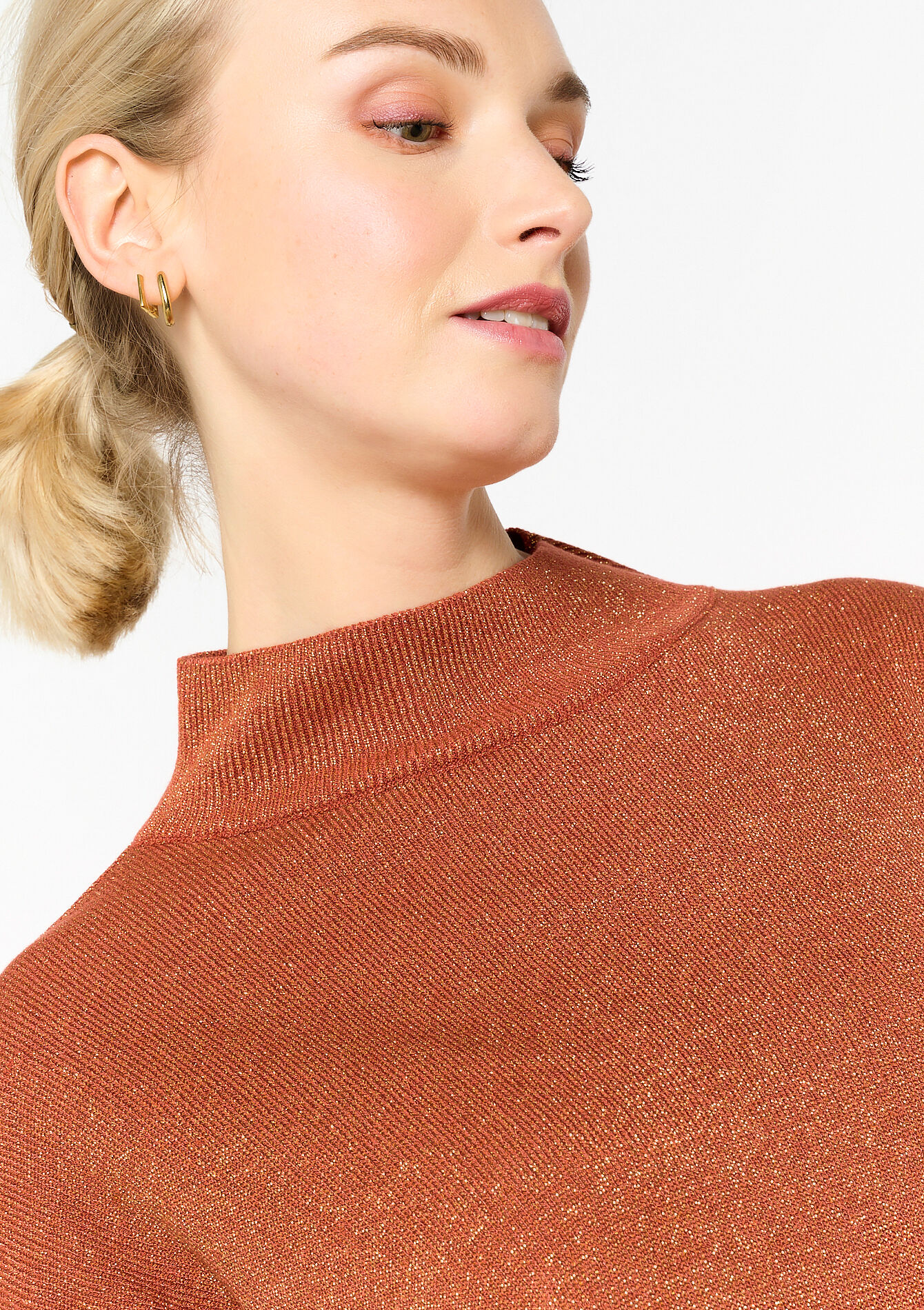 Lurex pullover with mock neck - BRIQUE ORANGE - 04006430_1272
