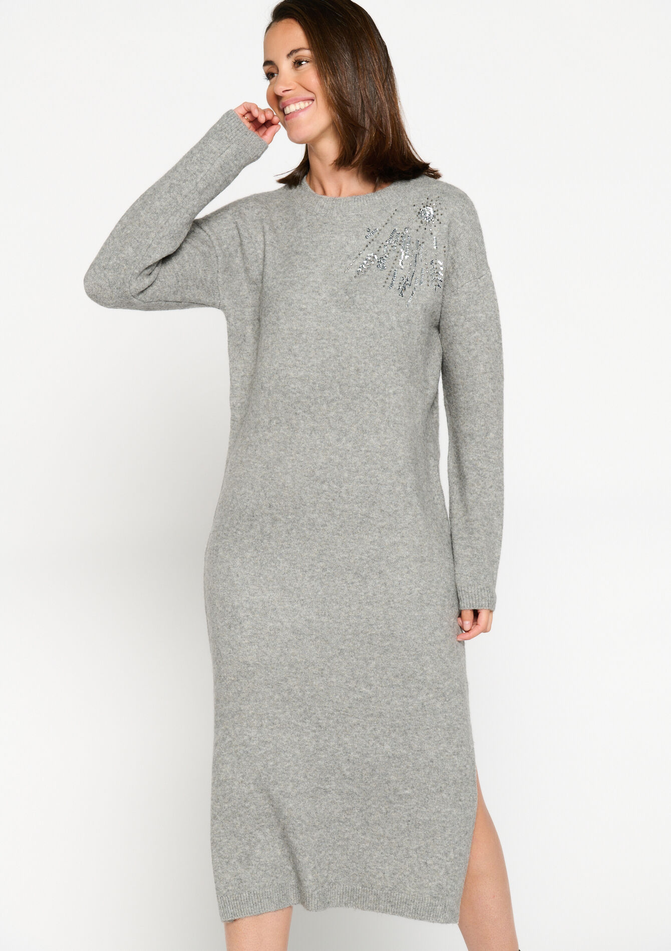 Pullover dress with embroidery, Pullover dress with embroidery - MEDIUM GREY - 08602011_0512