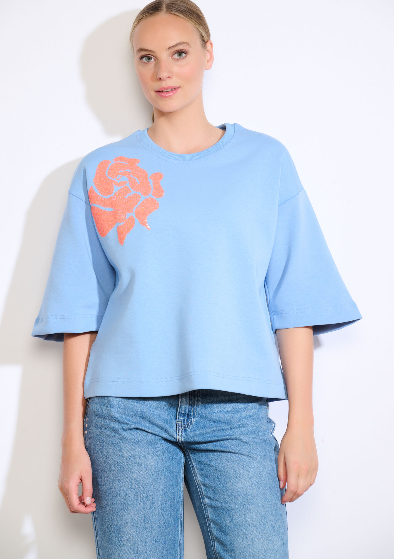 Sweat met paillettenbloem, Sweat met paillettenbloem - BLUE PASTEL - 03001808_3003