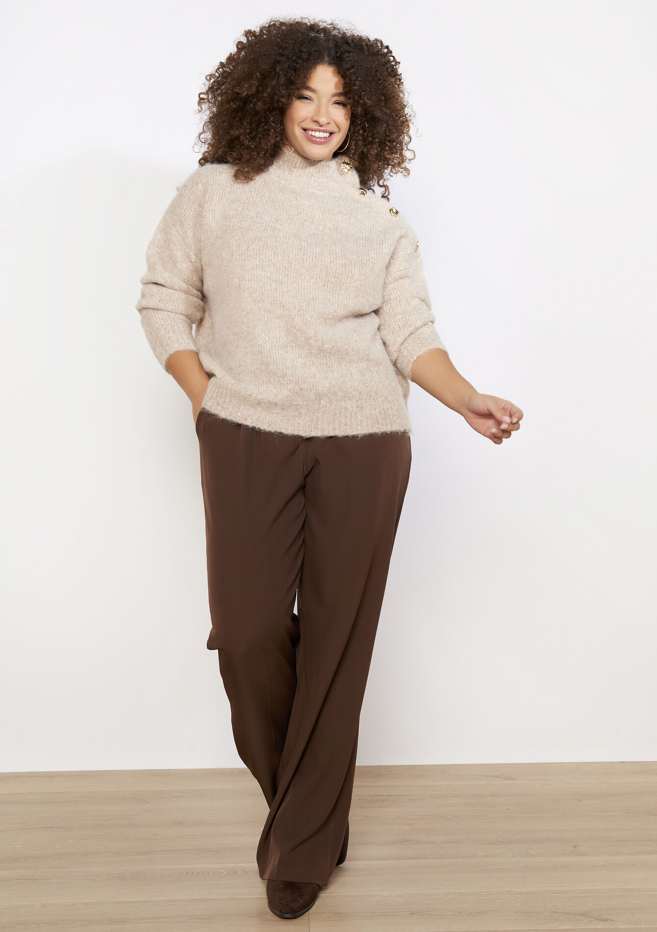 Trui met gouden knopen - LIGHT TAUPE - 04007055_2572