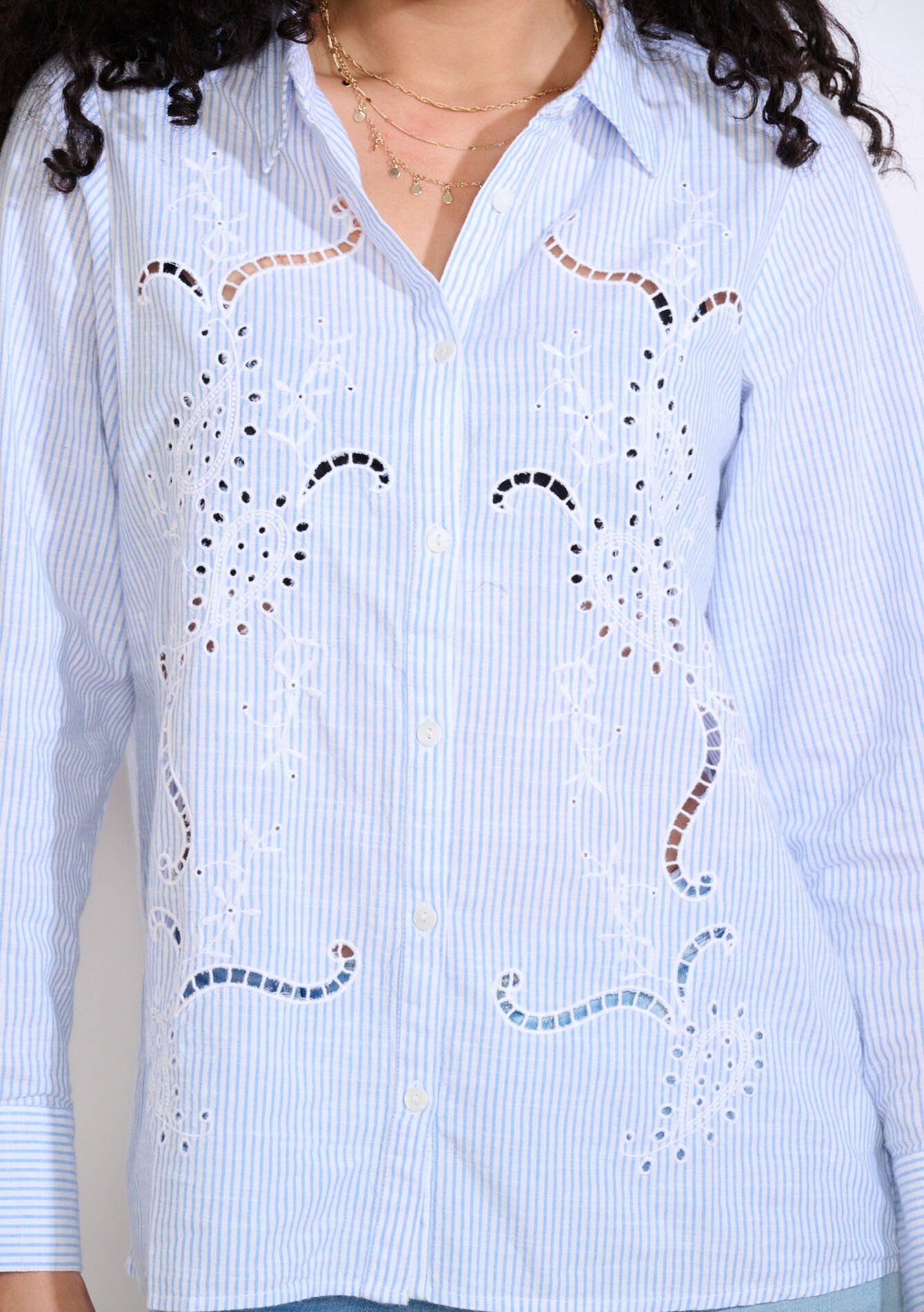 Gestreept hemd met borduurwerk - BLUE PASTEL - 05702951_3003