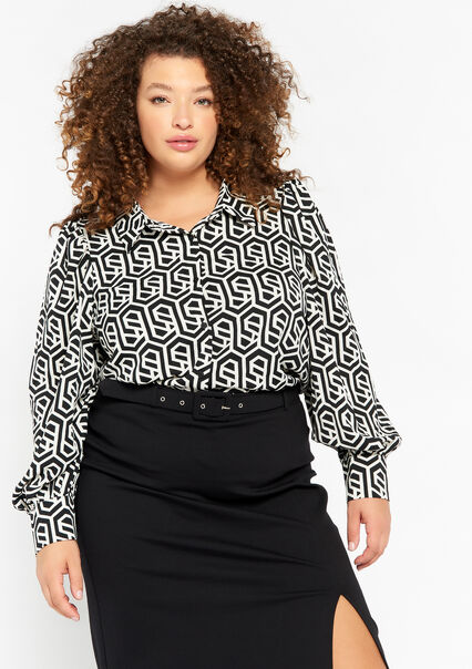 Sateen shirt with graphic print - BLACK - 05702321_1119
