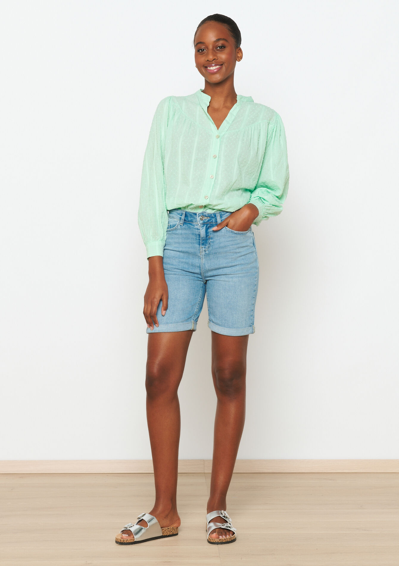 Short long en denim - BLUE BLEACHED - 22000516_0502