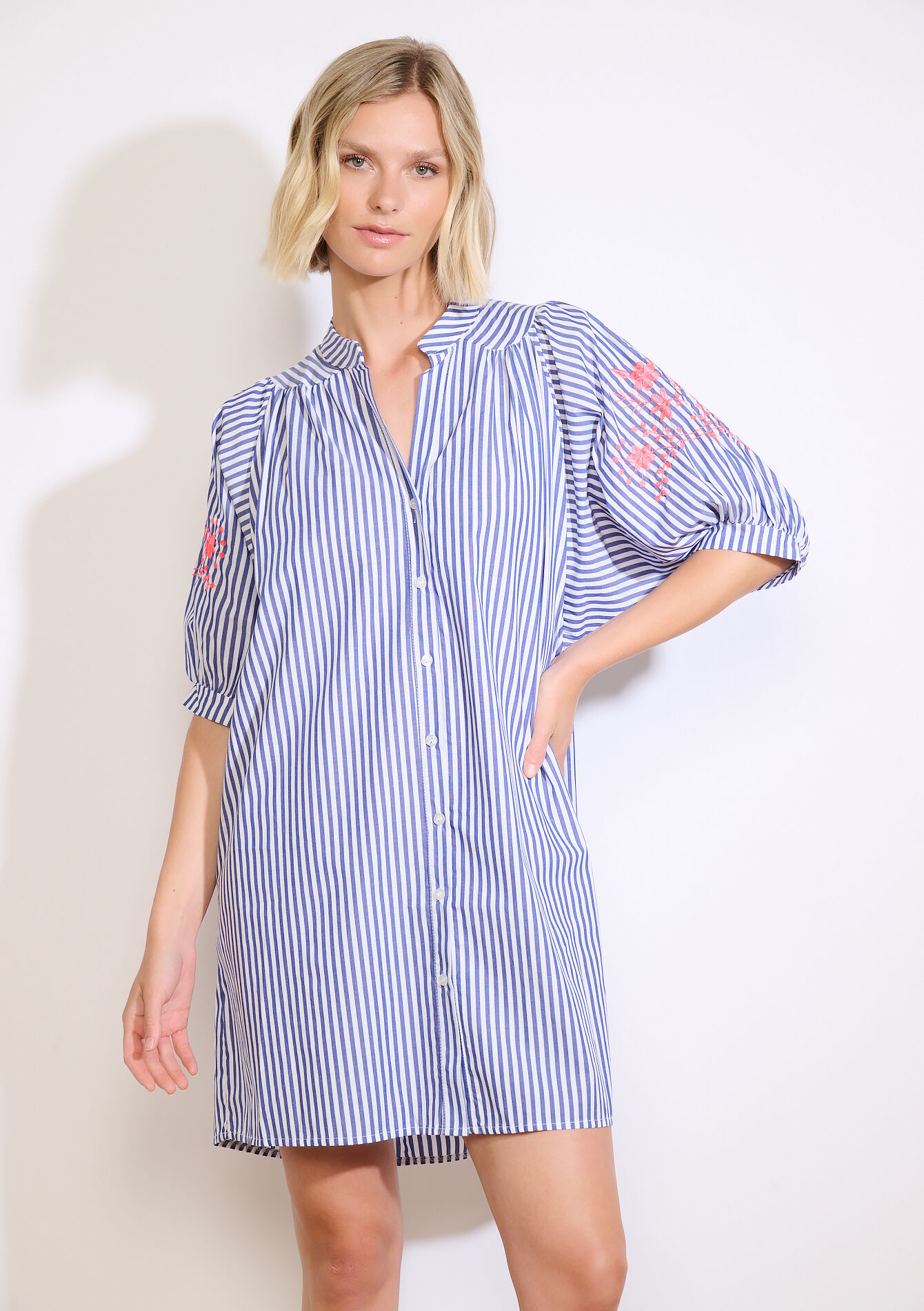 Robe rayée brodée - BLUE OCEAN - 08104276_2536