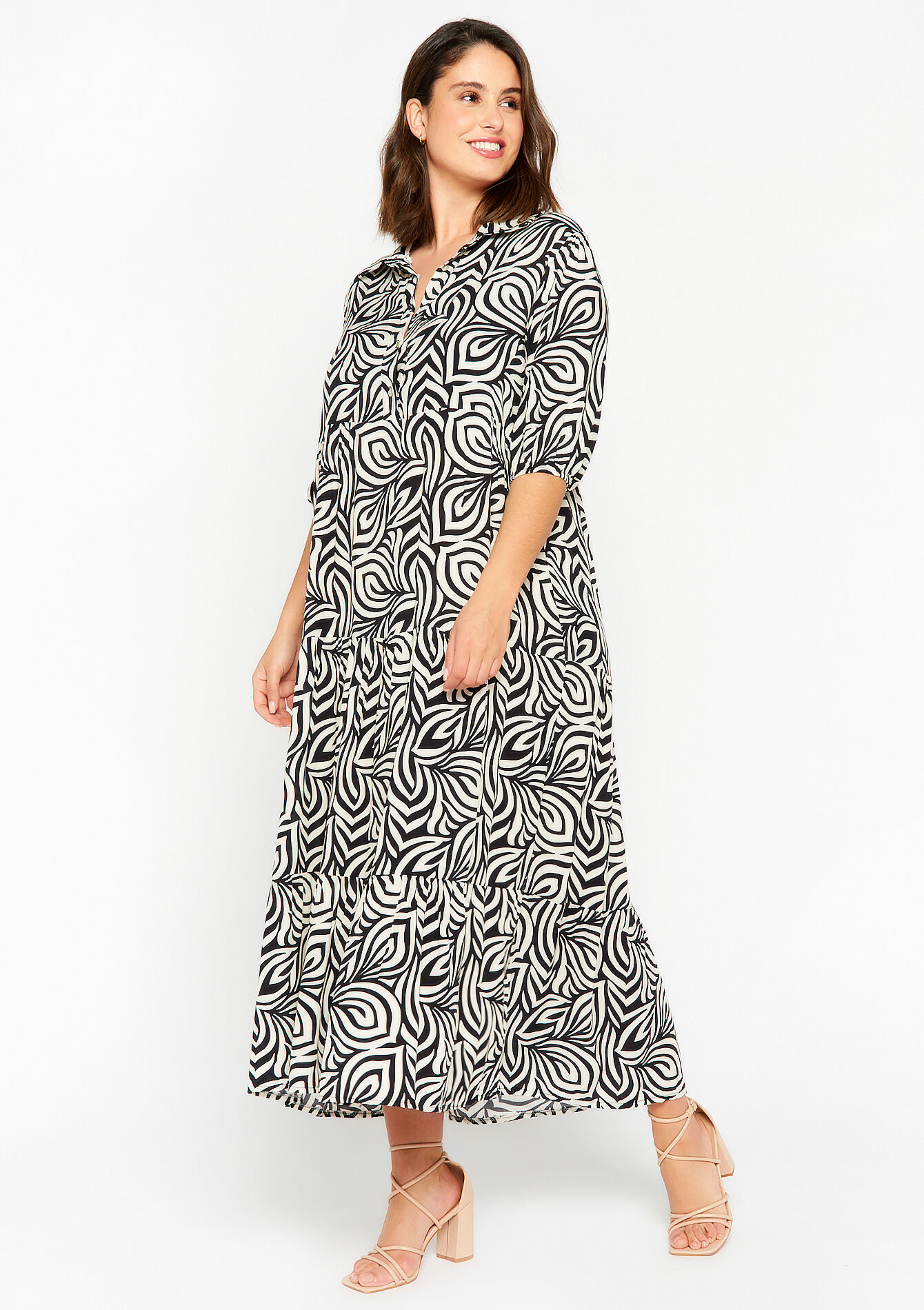Maxi dress with graphic print - BLACK - 08601981_1119