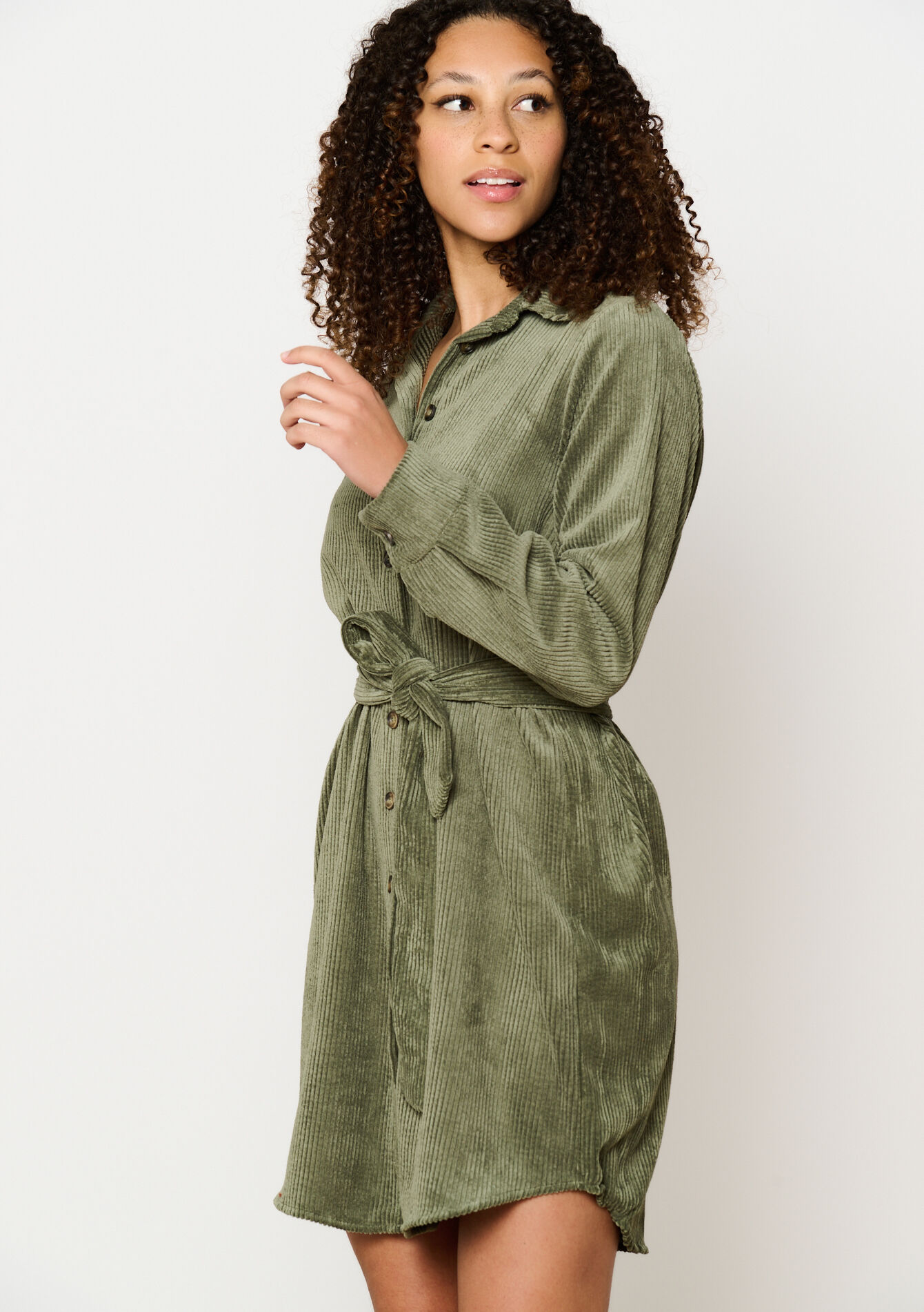 Robe-chemise en velours côtelé, Robe-chemise en velours côtelé - KHAKI FADED - 08103901_4326