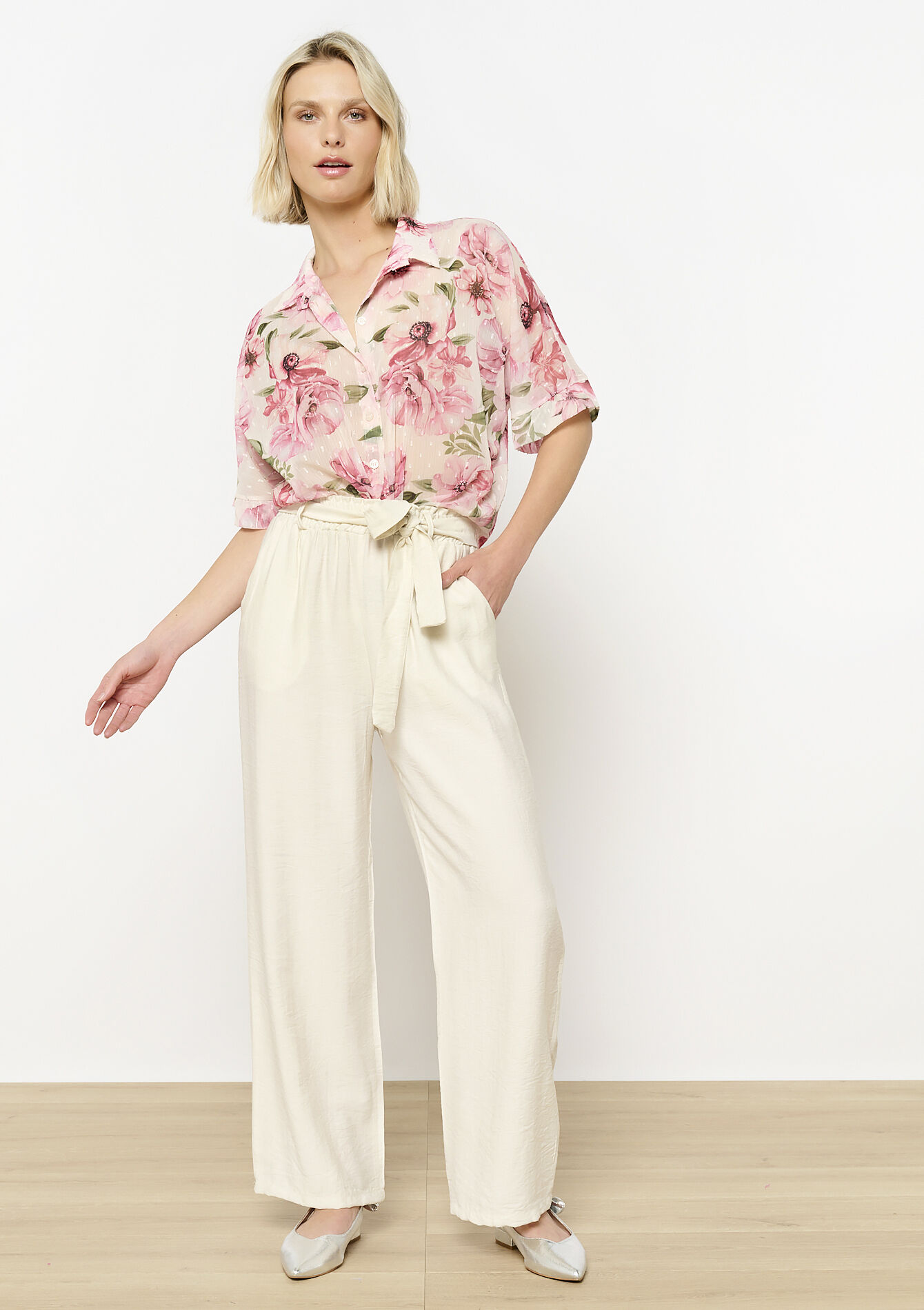 Vloeiende broek met ceintuur, Vloeiende broek met ceintuur - VANILLA WHITE - 06600976_1013