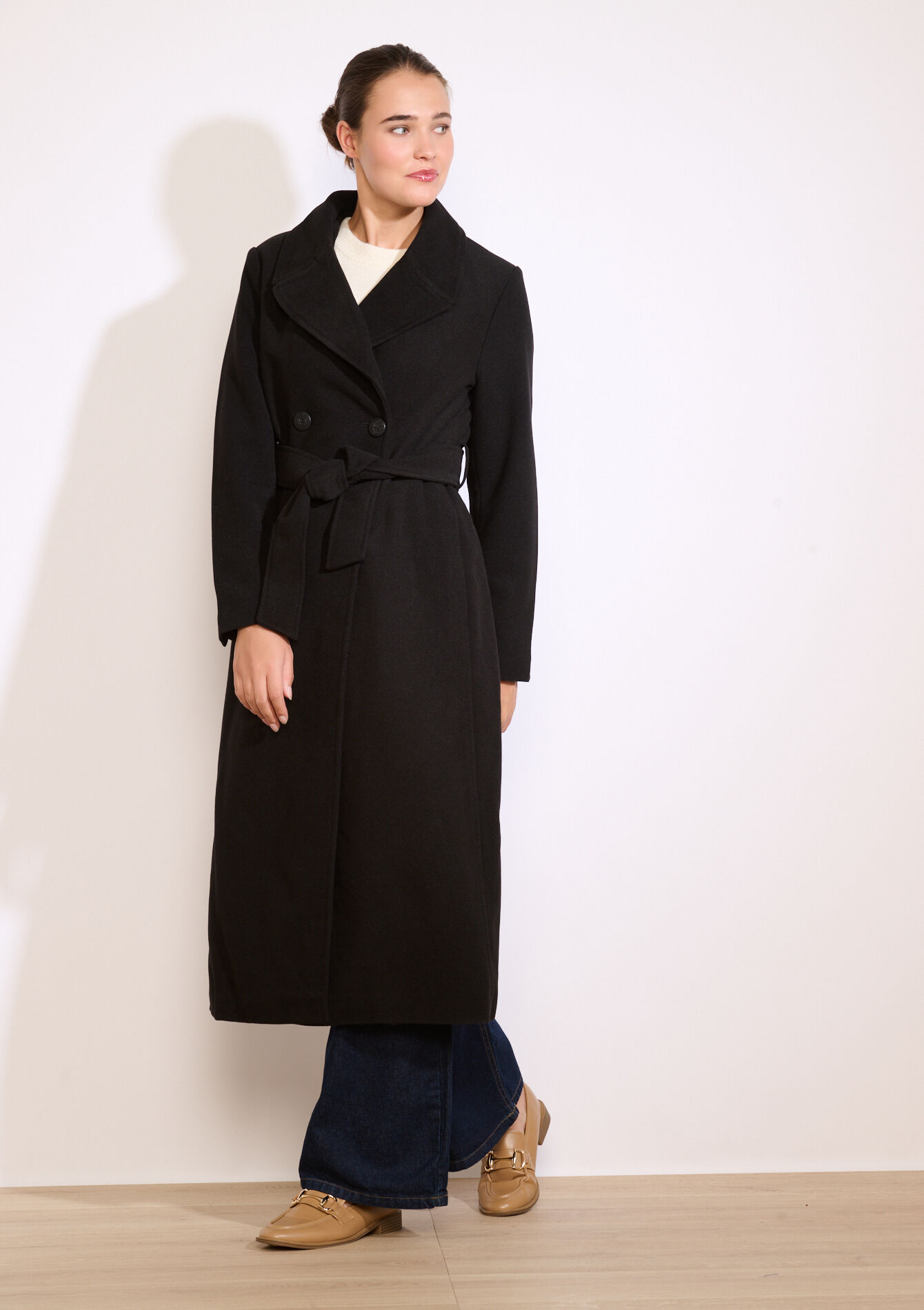 Manteau long croisé ceinturé - BLACK - 23000750_1119