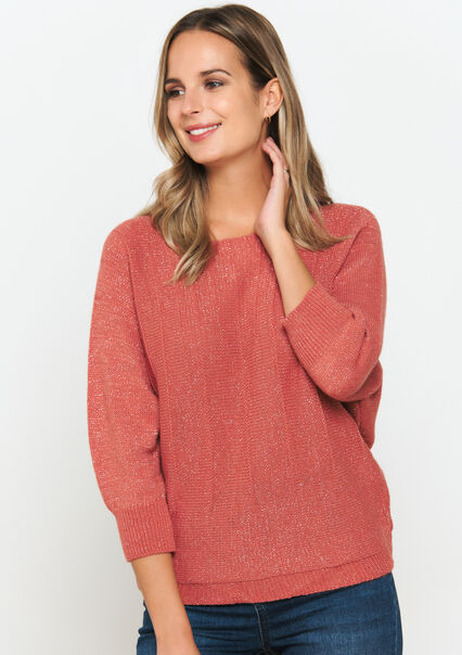 Lurex pullover with batwing sleeves - COSMETIC PINK - 04006276_5733