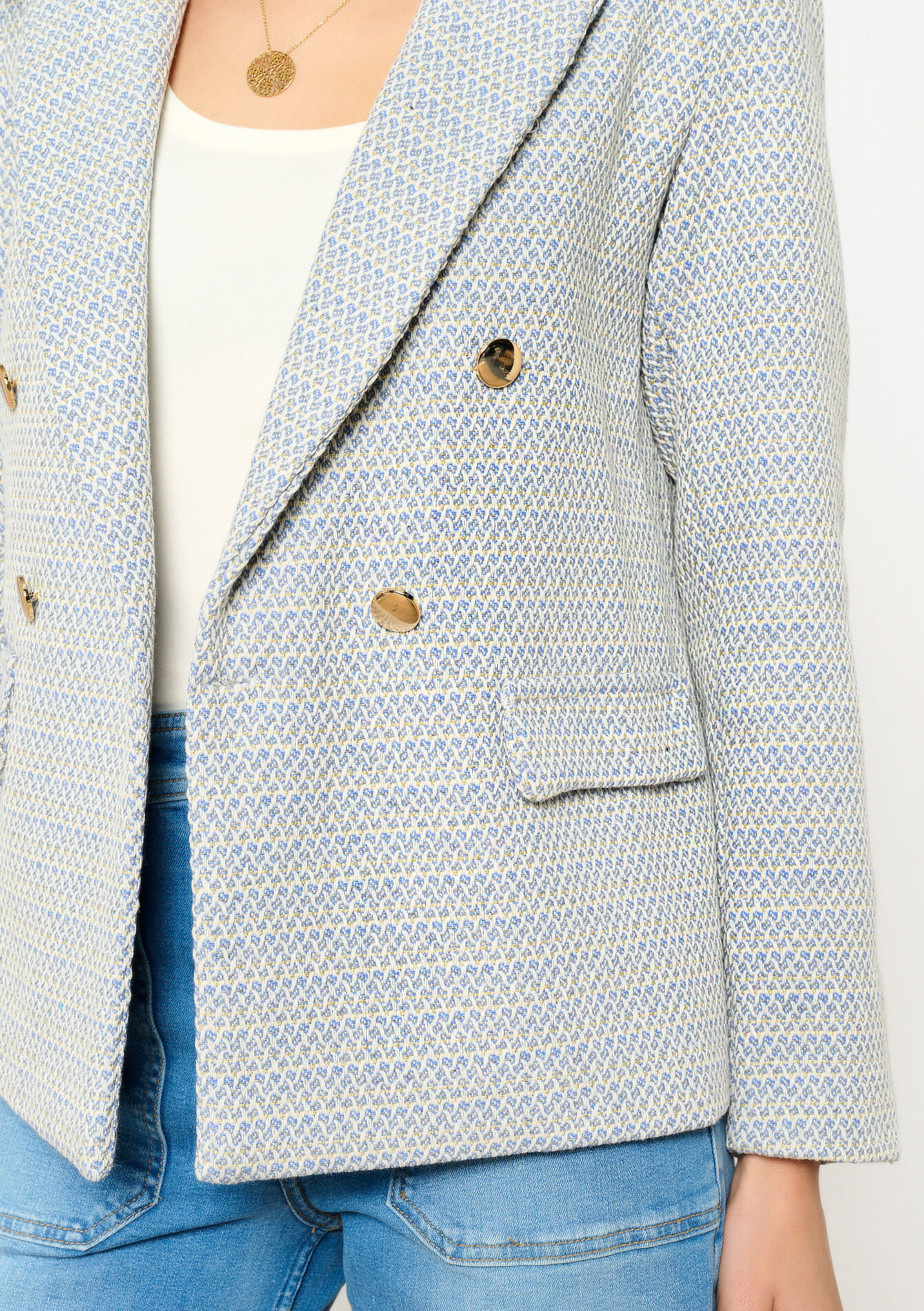 Tweed blazer met dubbele knopen, Tweed blazer met dubbele knopen - BLUE PASTEL - 09101030_3003