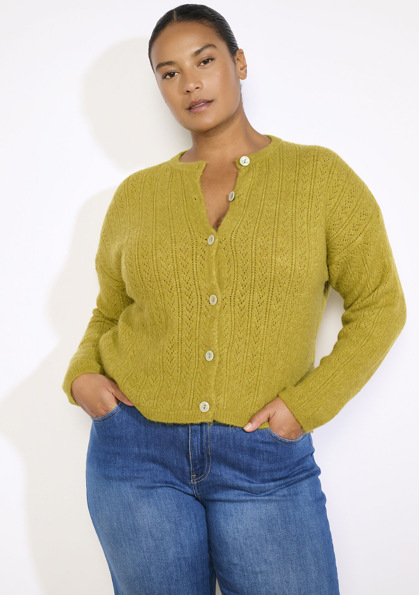 Soft textured cardigan, , back