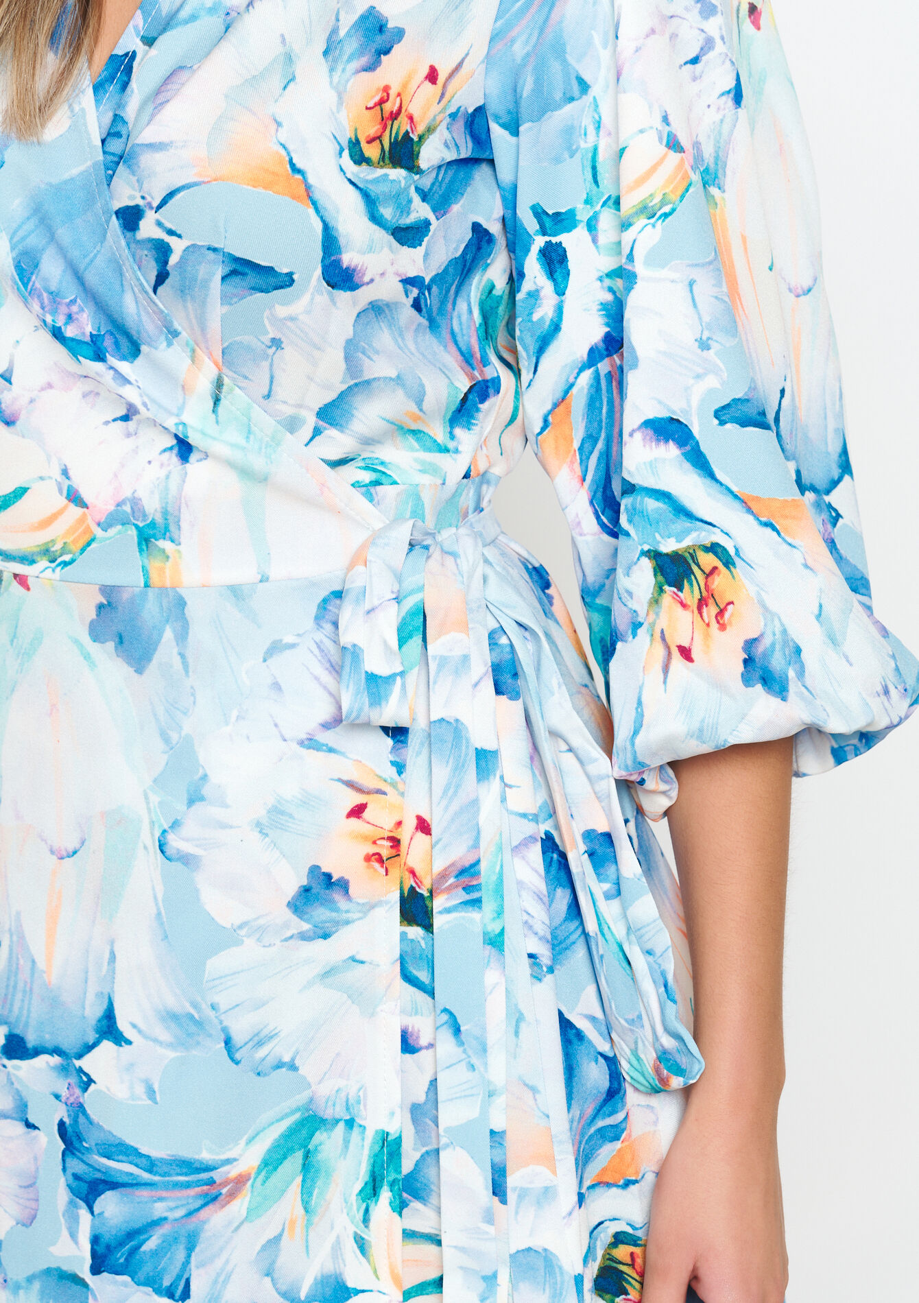 Wikkeljurk met bloemenprint, Wikkeljurk met bloemenprint - PASTEL BLUE - 08103529