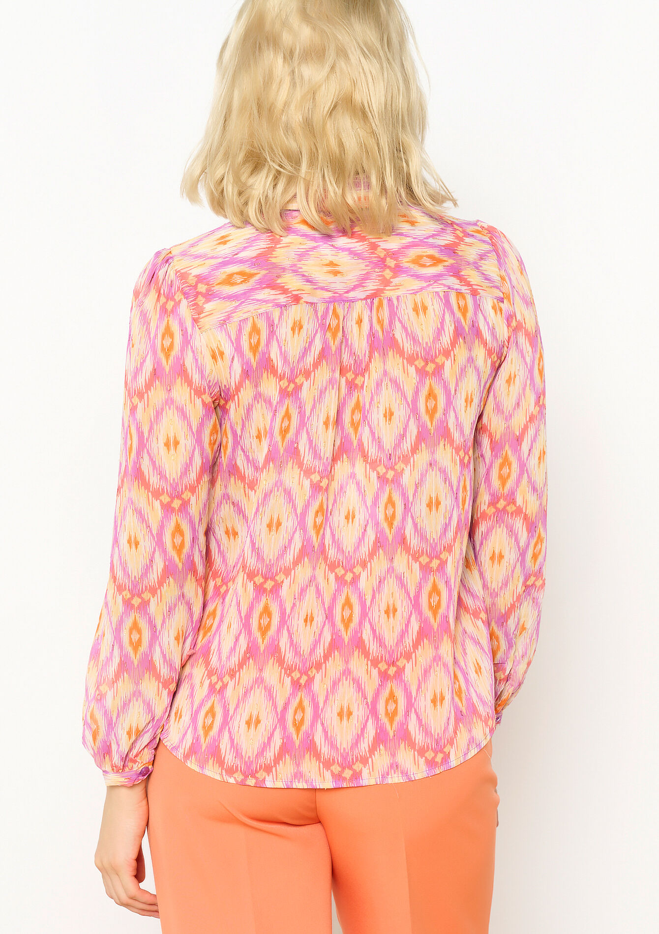 Lurex shirt with ikat print, Lurex shirt with ikat print - PINK BUBBLEGUM - 05702370_1477