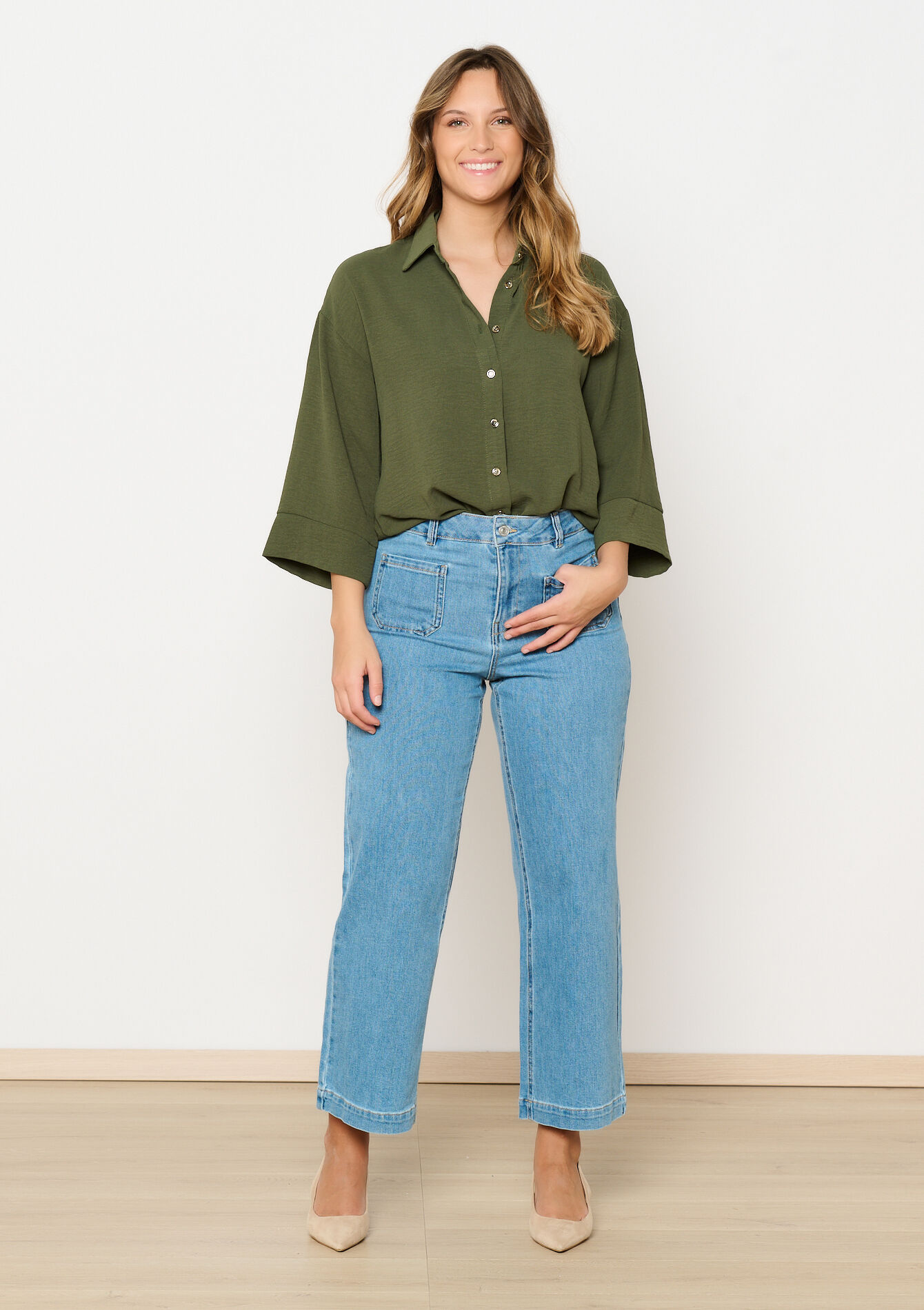 Wide-sleeved shirt, Wide-sleeved shirt - KHAKI FADED - 05702753_4326