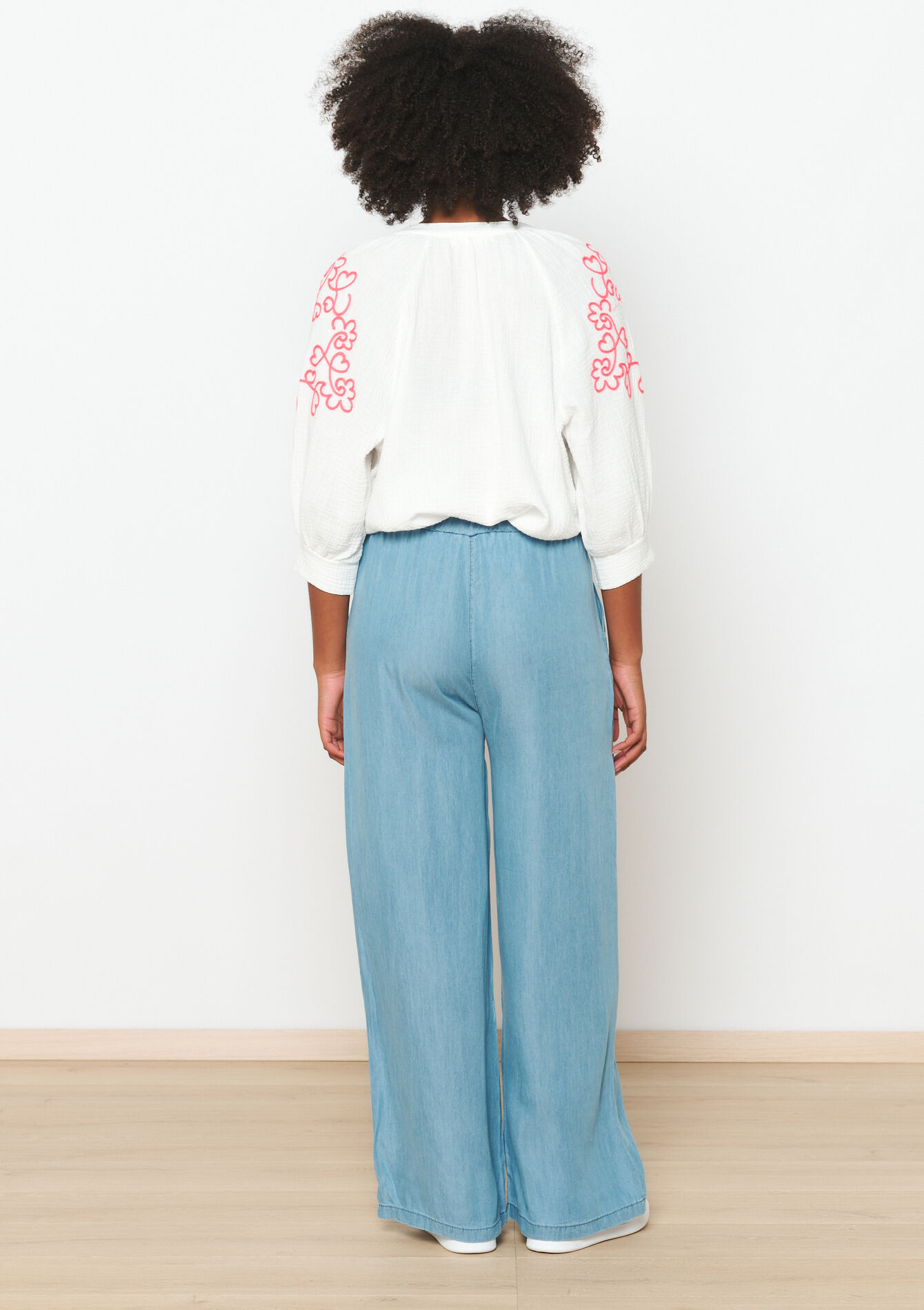 Pantalon évasé en tencel, Pantalon évasé en tencel - BLUE BLEACHED - 06600862_0502