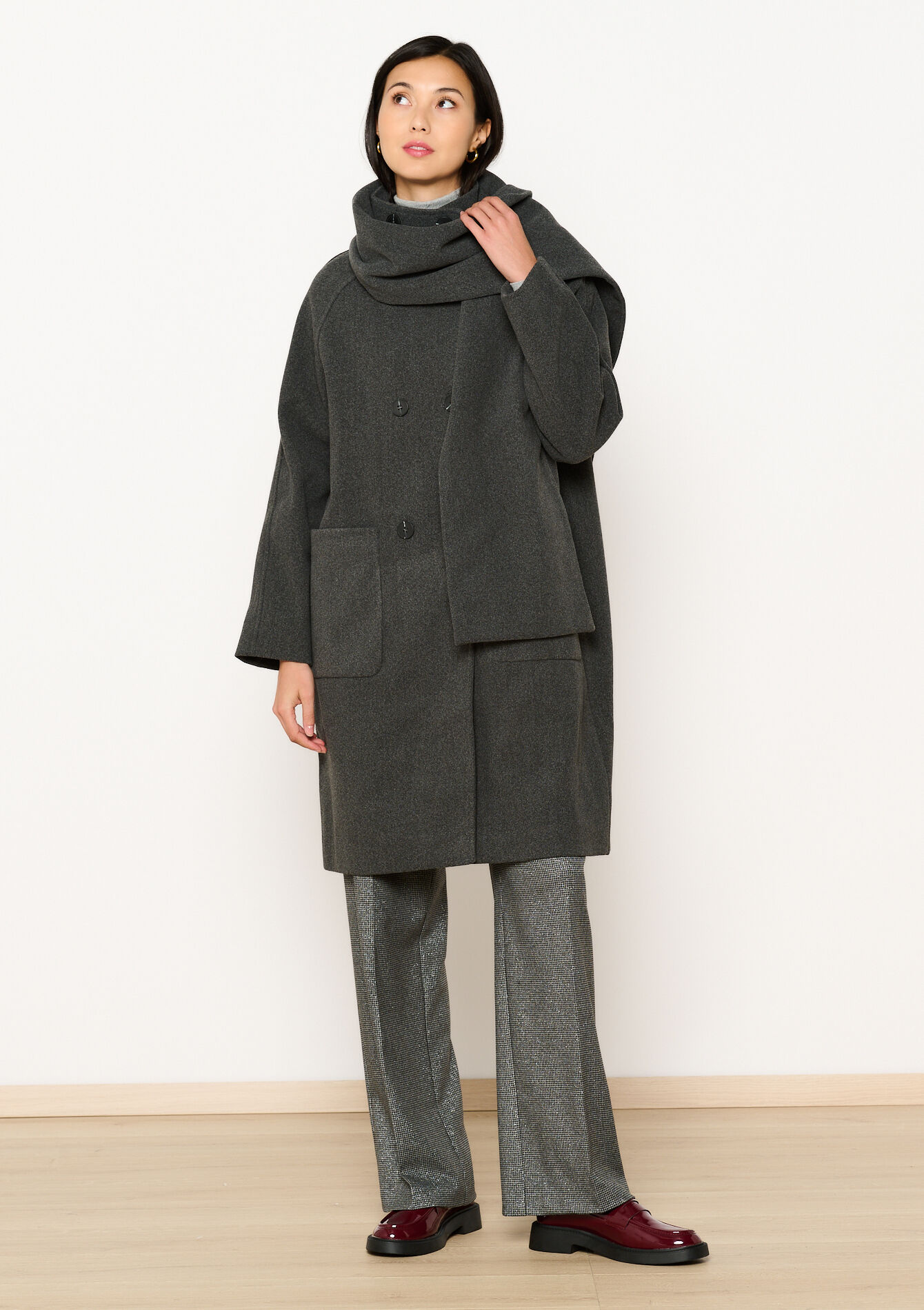 Lange jas met sjaal - DARK GREY - 23000674_931