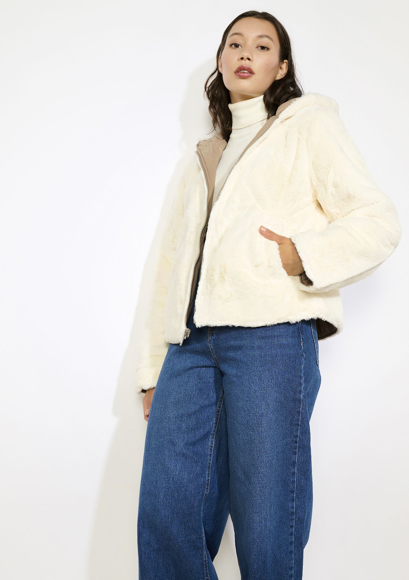 Omkeerbare korte pufferjas, Omkeerbare korte pufferjas - TAUPE - 23000776_1021