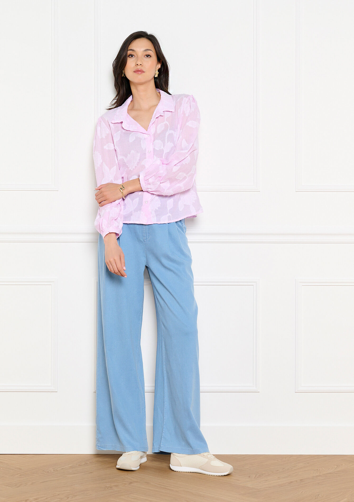 Gestreepte hemd met jacquard - LIGHT PINK - 05703087_1303