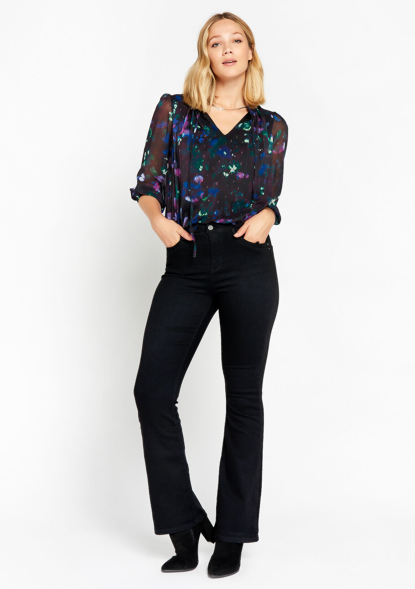 Multiple size flared broek, Multiple size flared broek - BLACK - 22000472_0503