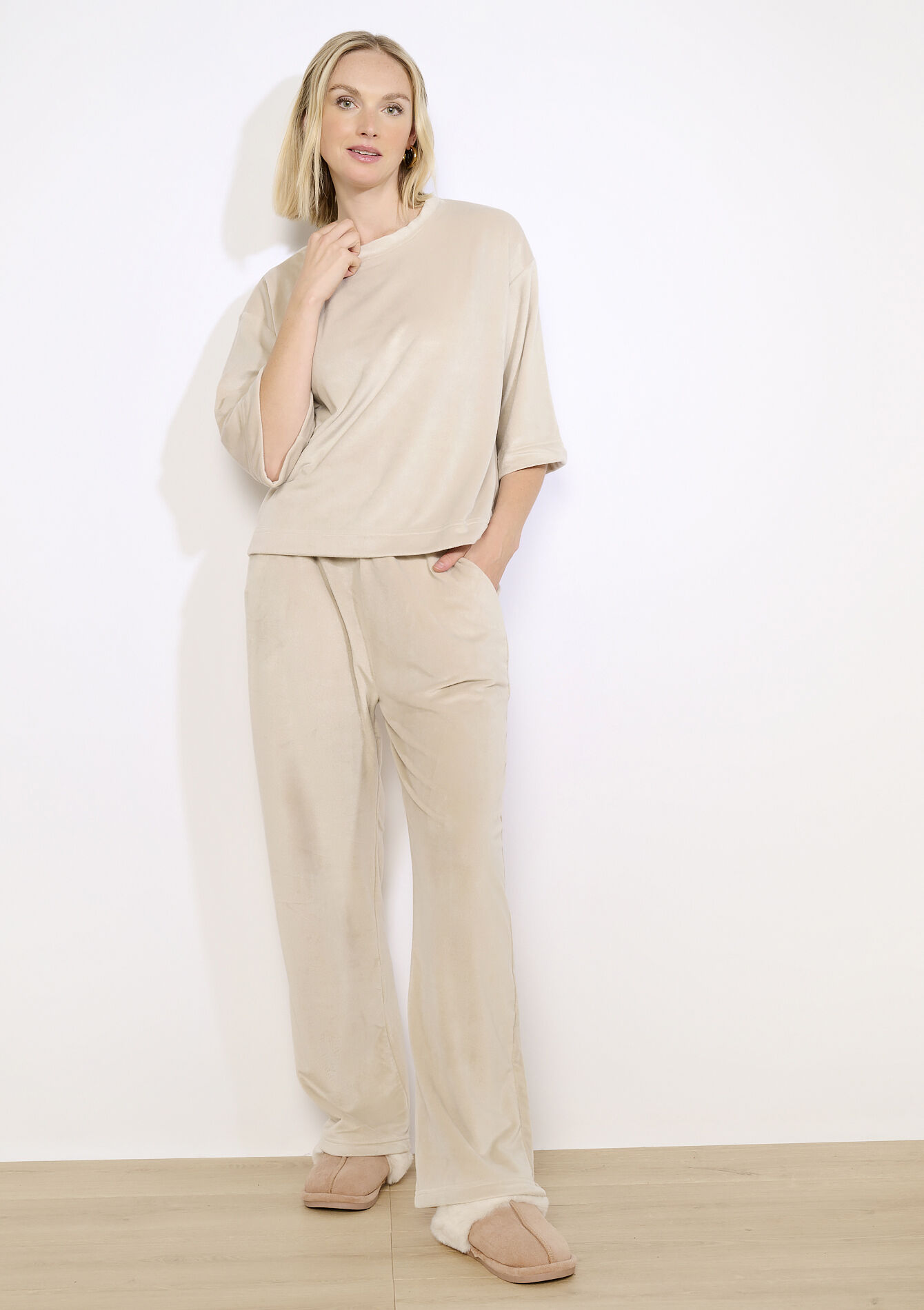 Haut ample en velours - BEIGE ASH - 15100385_1904