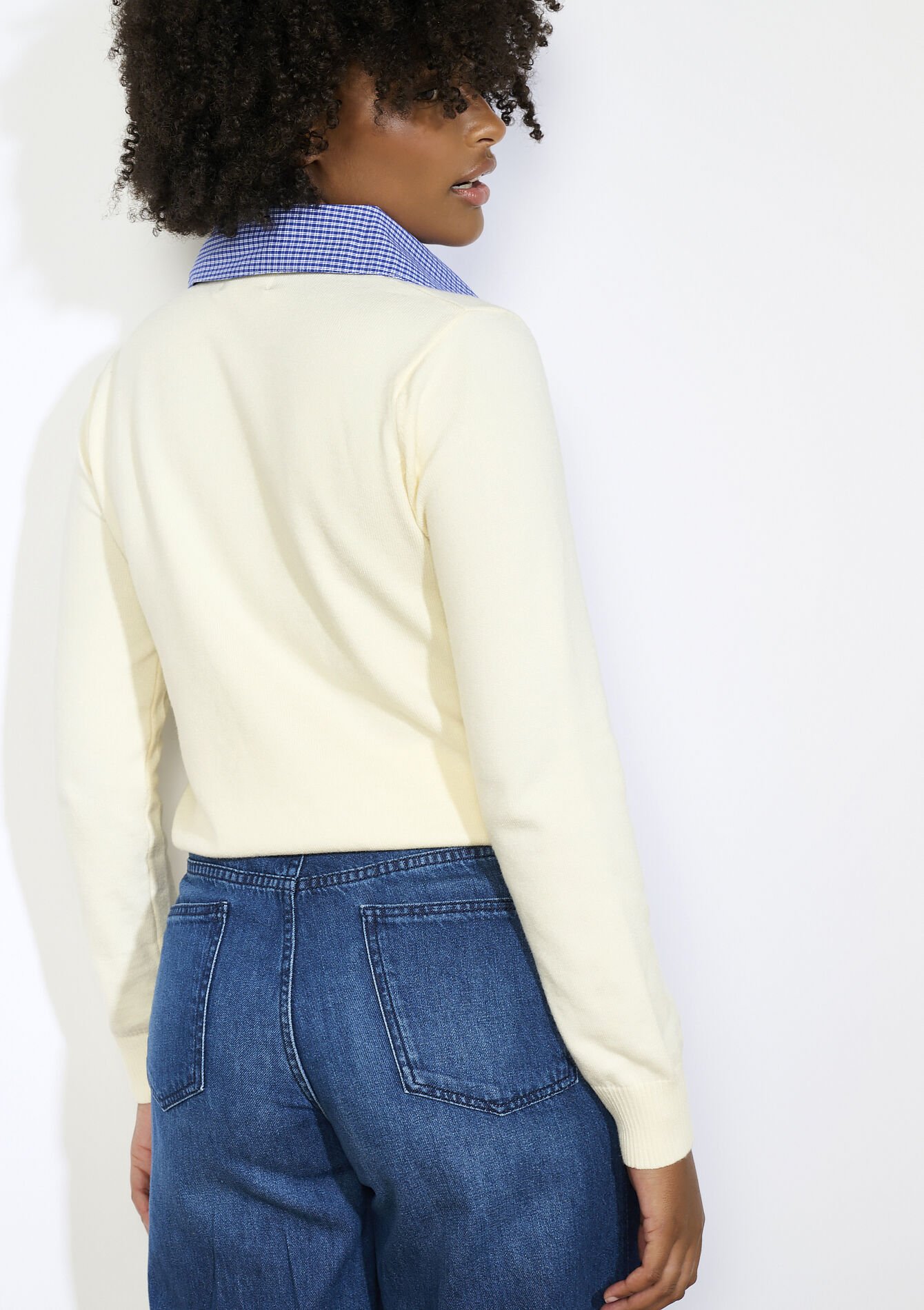 Cardigan en popeline à col chemise, Cardigan en popeline à col chemise - VANILLA WHITE - 04101323_1013