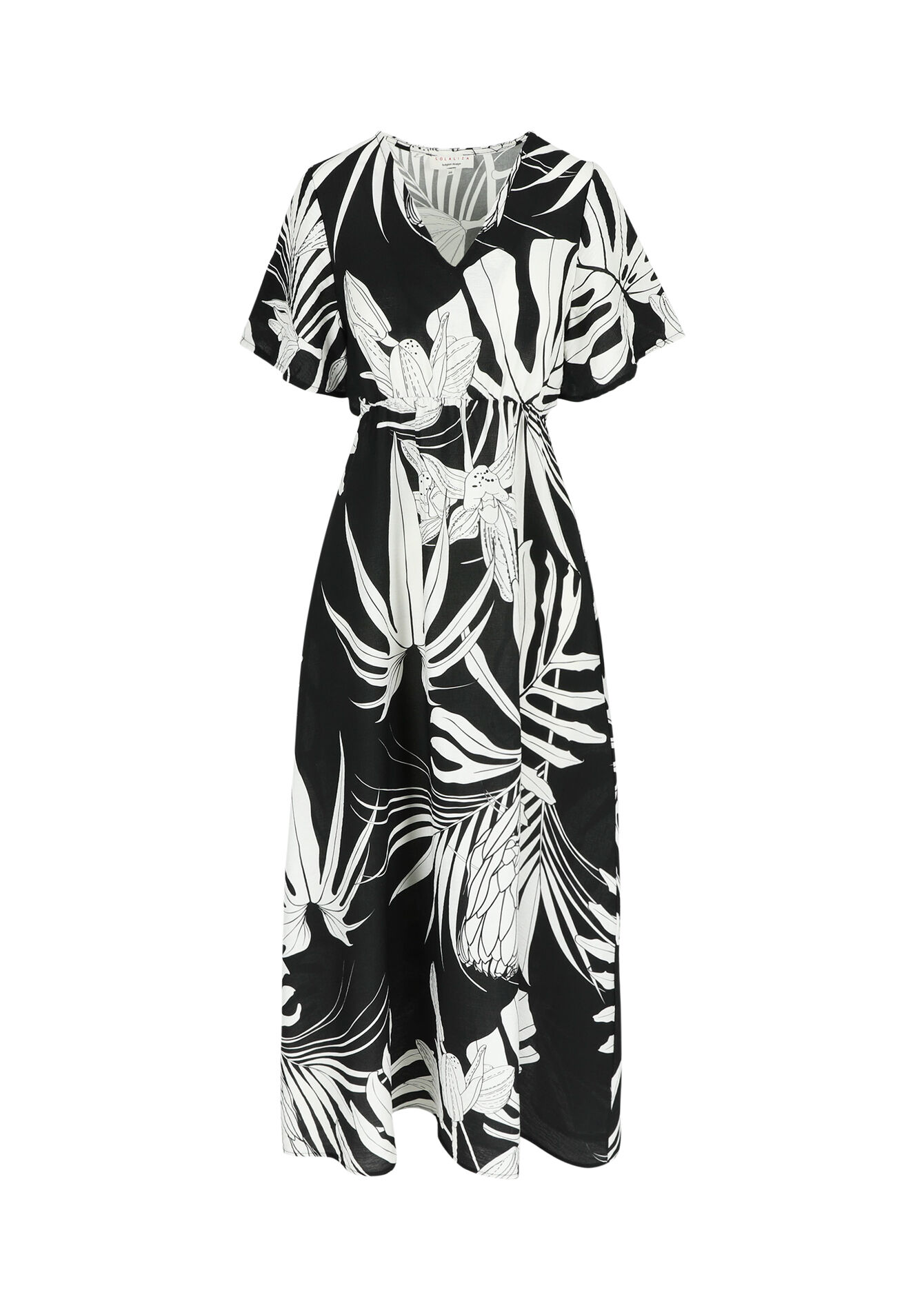 Maxi dress with leaf print, Maxi dress with leaf print - BLACK - 08103799_1119