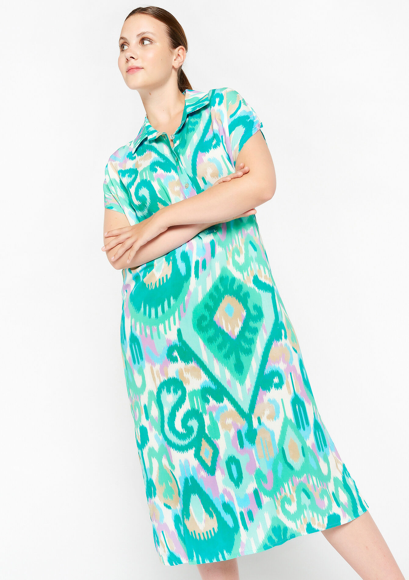 Hemdjurk met ikat print, Hemdjurk met ikat print - GREEN LAGOON - 08602060_5252