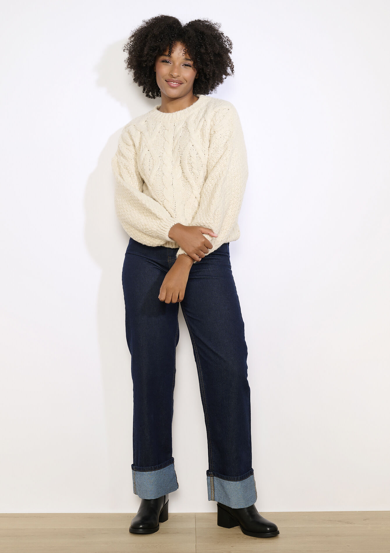 Dikke kabeltrui met col, Dikke kabeltrui met col - VANILLA WHITE - 04007127_1013