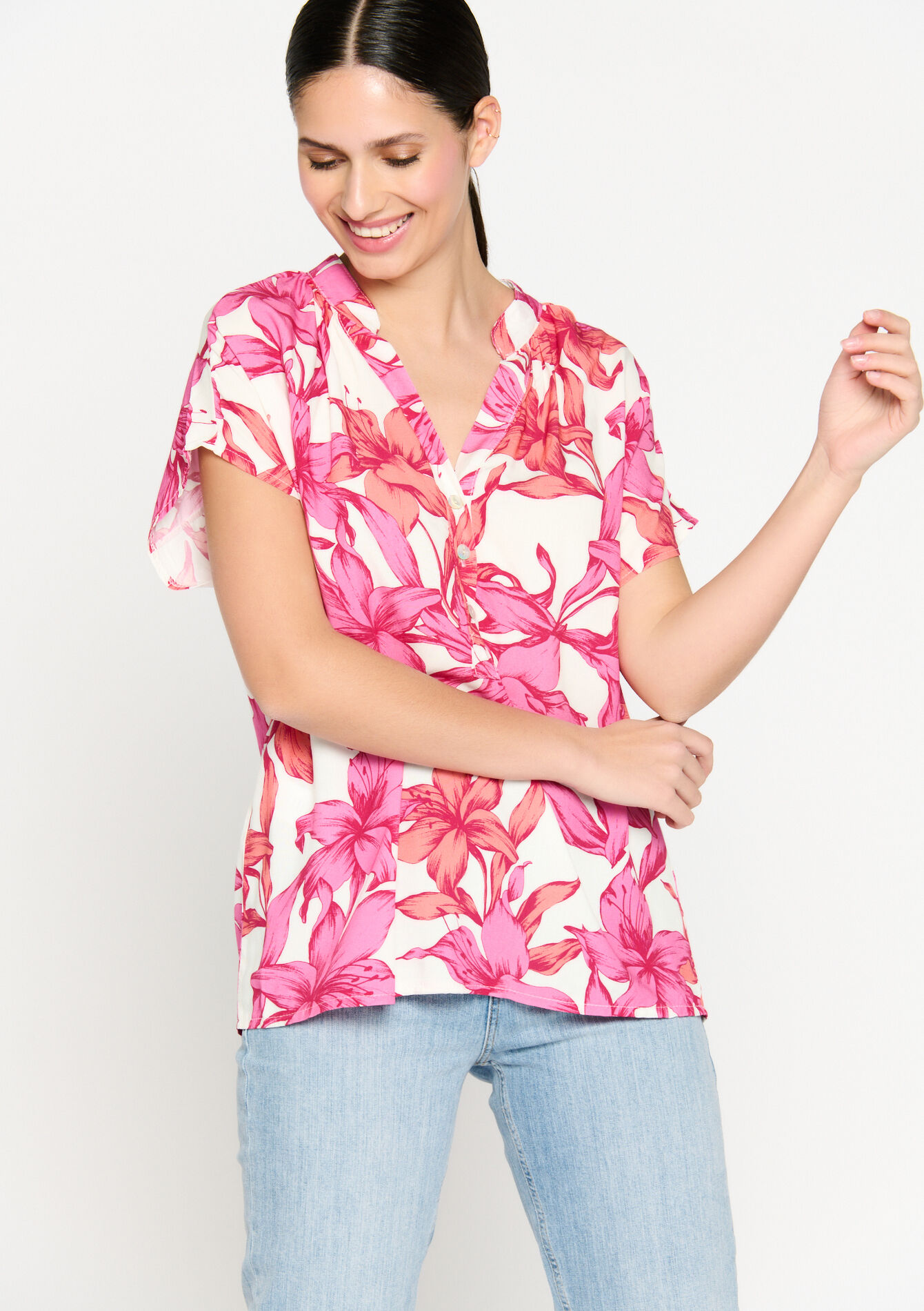Blouse met bloemenprint - FUCHSIA - 05702241_5626