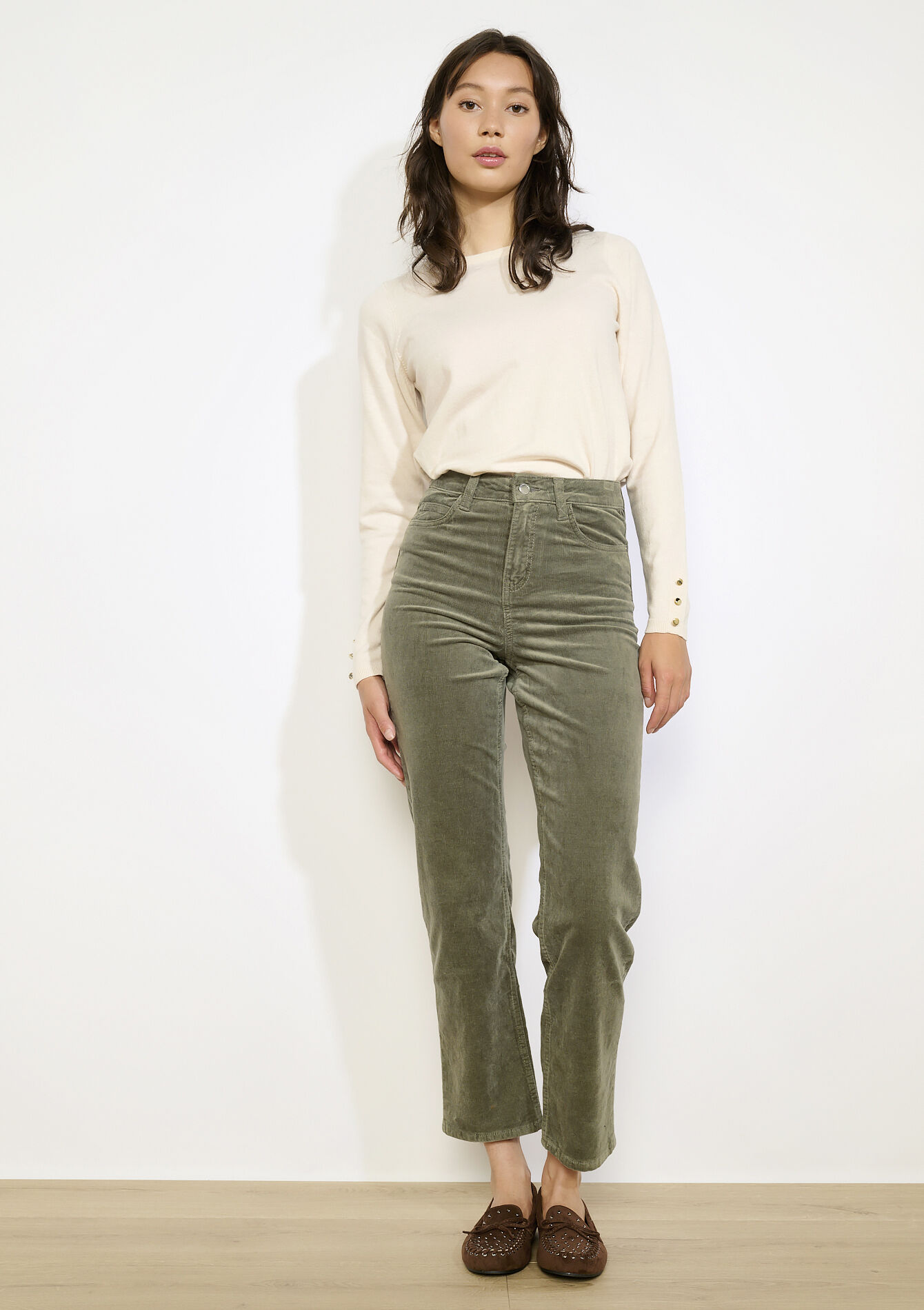 High-waisted corduroy pants, High-waisted corduroy pants - KHAKI FADED - 06004610_4326