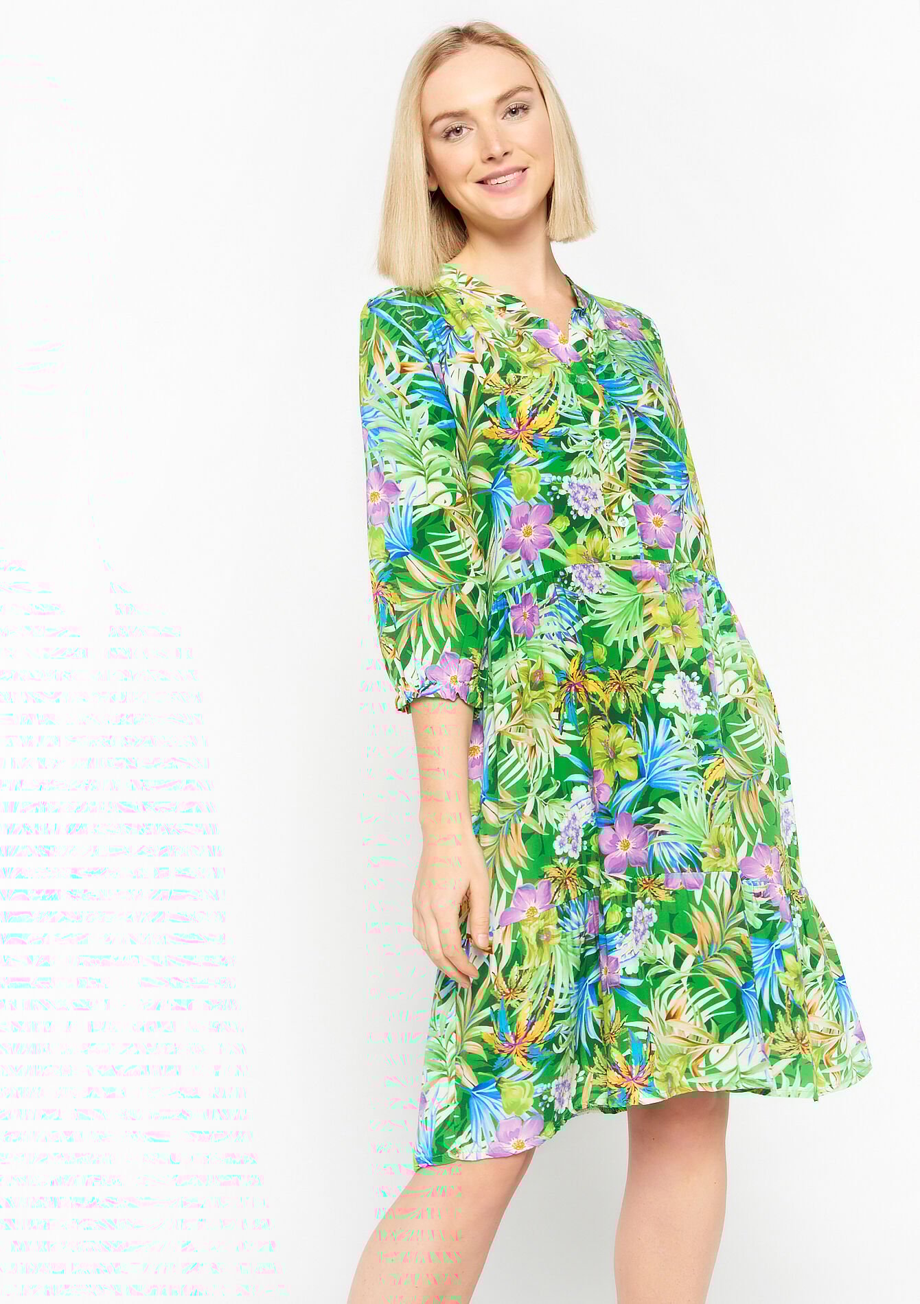 Babydoll jurk met bloemenprint - GREEN APPLE - 08103133_1783