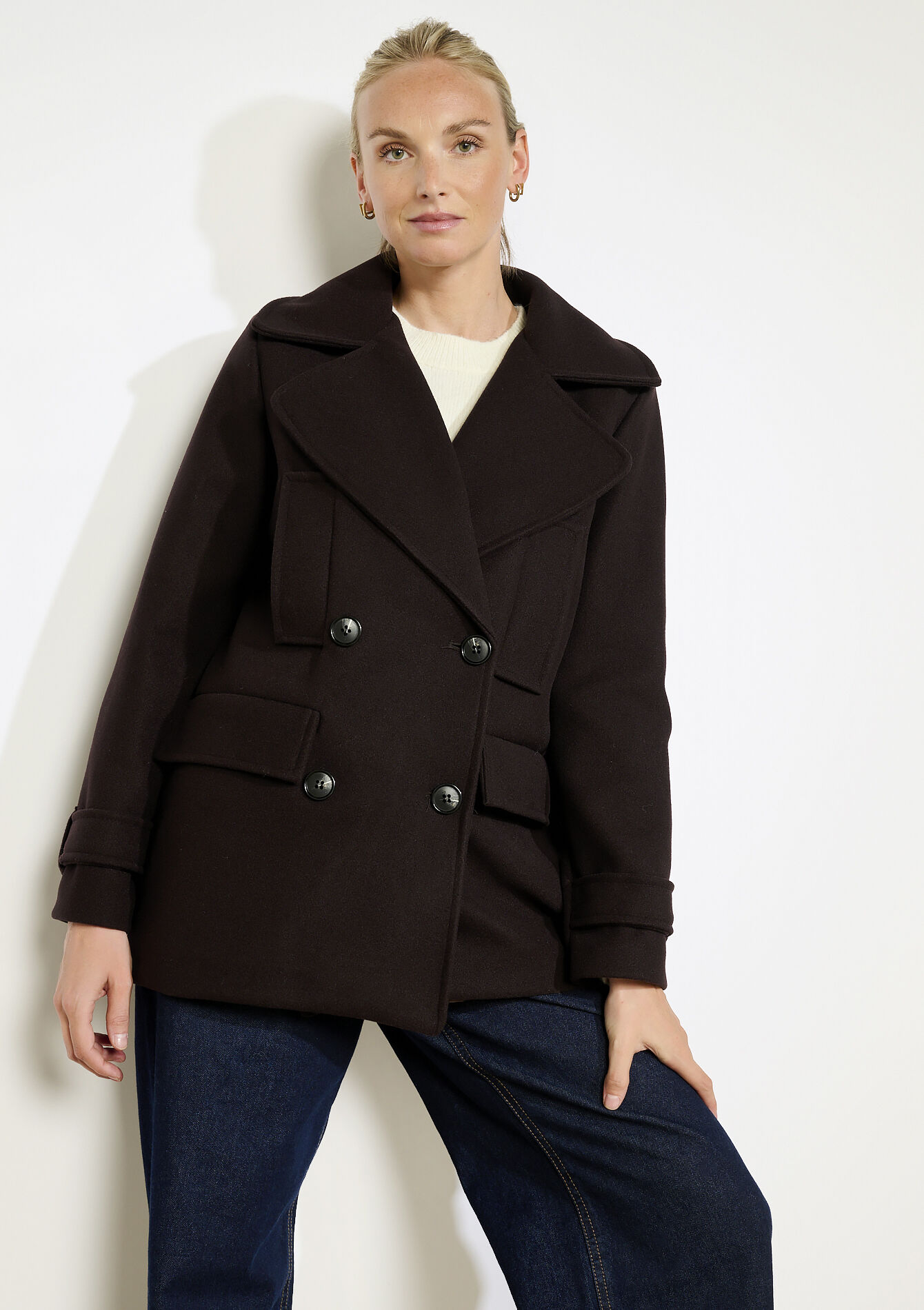 Manteau croisé, Manteau croisé - BROWN DARK CHOCOLATE - 23000803_3720