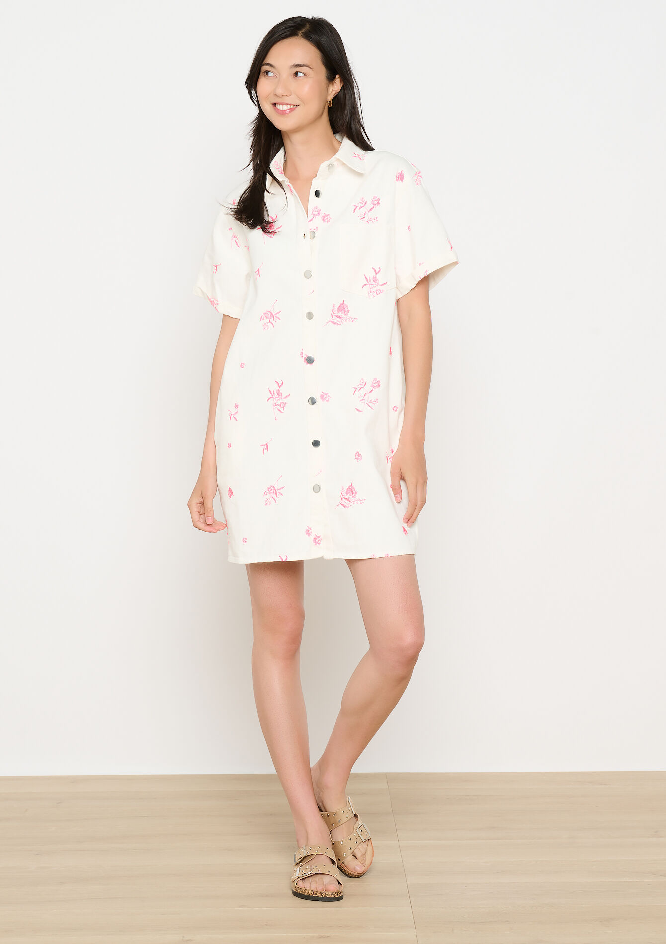 Embroidered shirt dress - OPTICAL WHITE - 08104115