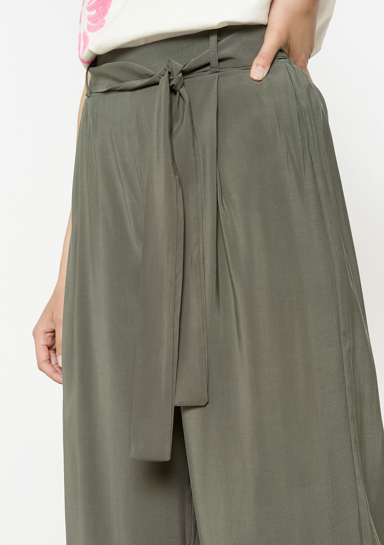 Viscose wijde broek, Viscose wijde broek - KHAKI MED - 06600979_4327