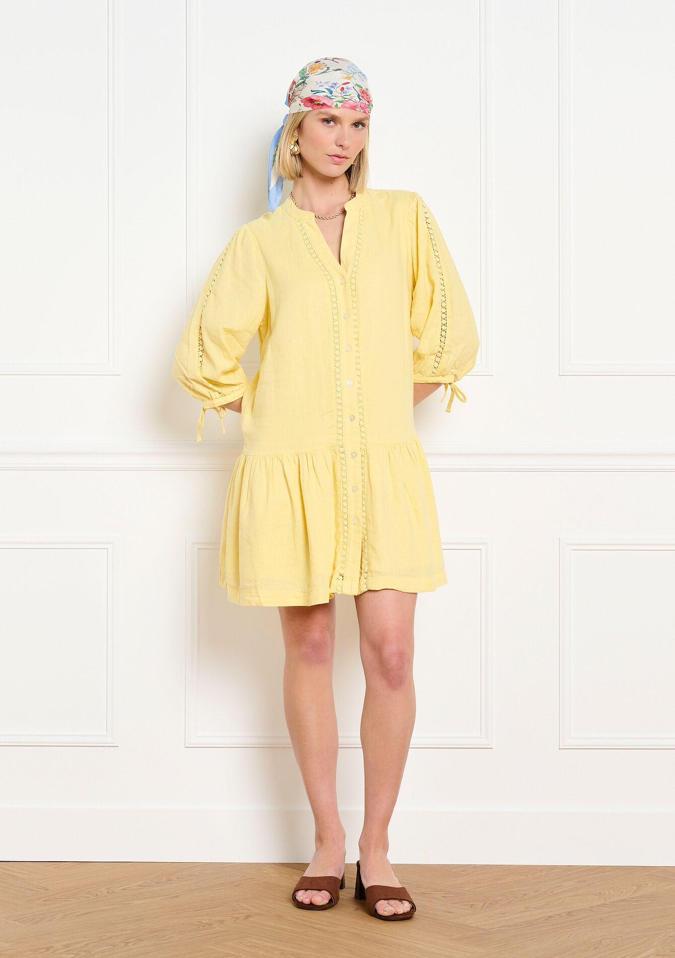 Linnen mini jurk - YELLOW PASTEL - 08104335_5004
