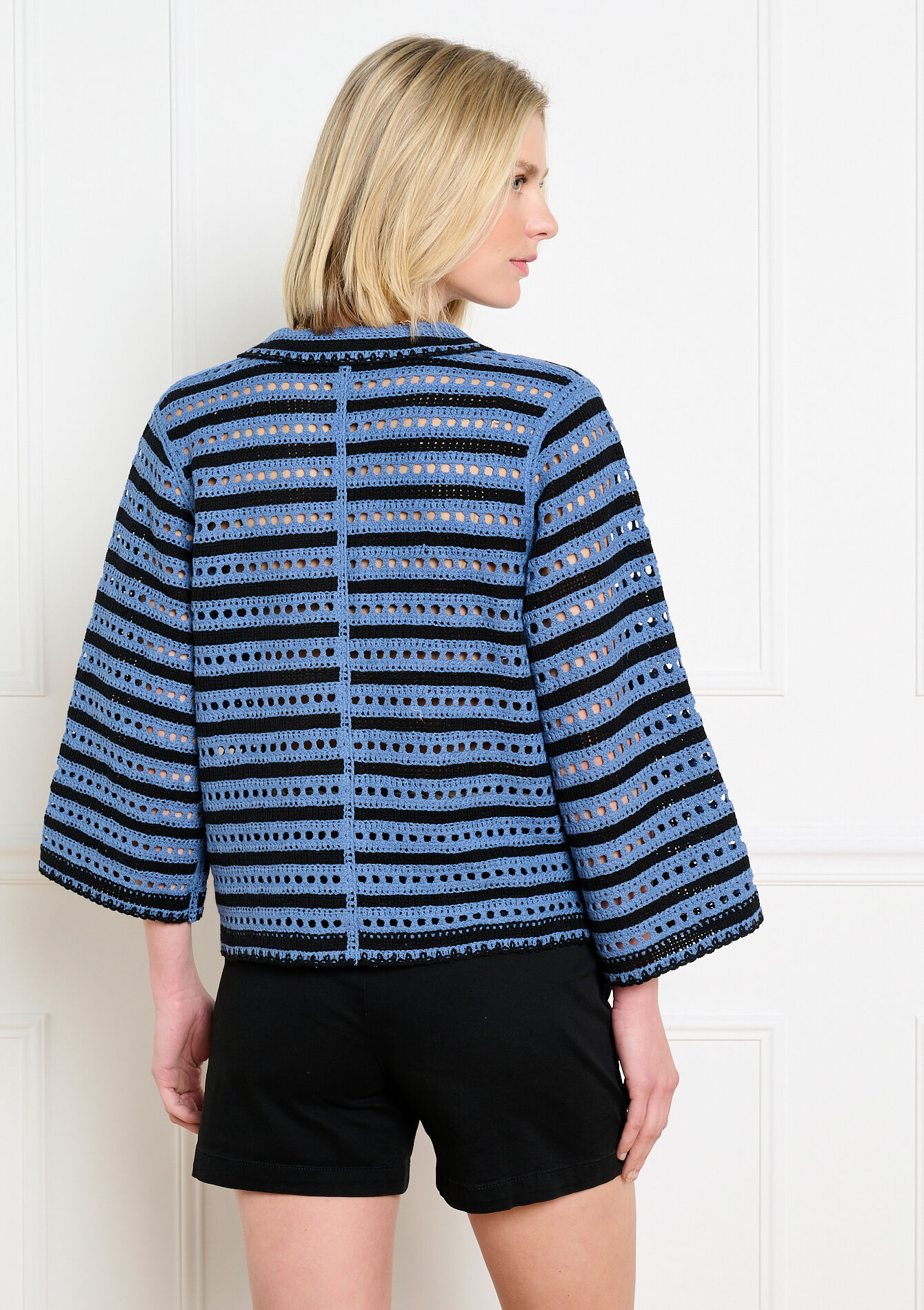 Ajoure gebreid cardigan - NAVY BASIC - 04101436_2723