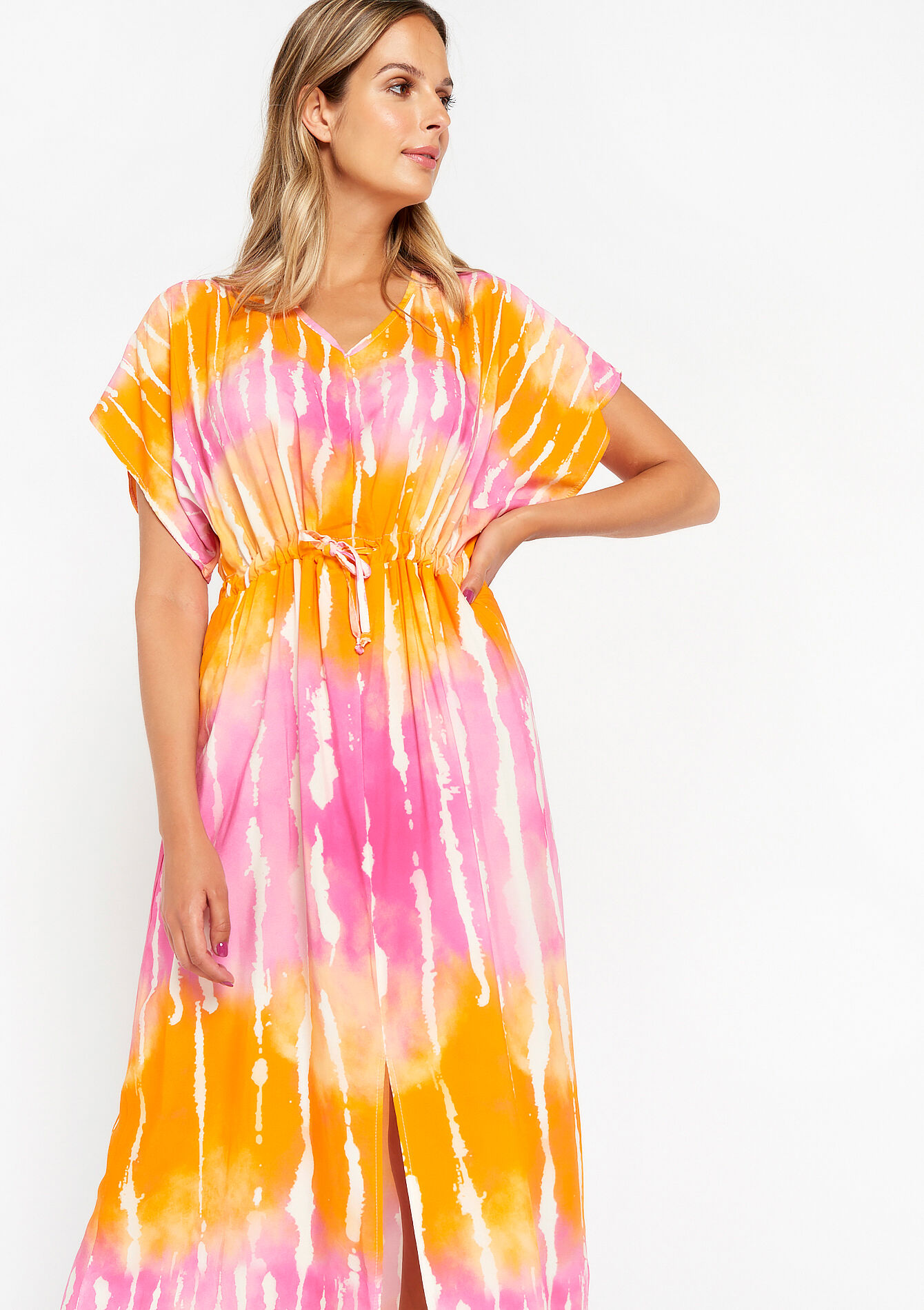 Maxi dress with tie-dye, Maxi dress with tie-dye - ORANGE BRIGHT - 08602087