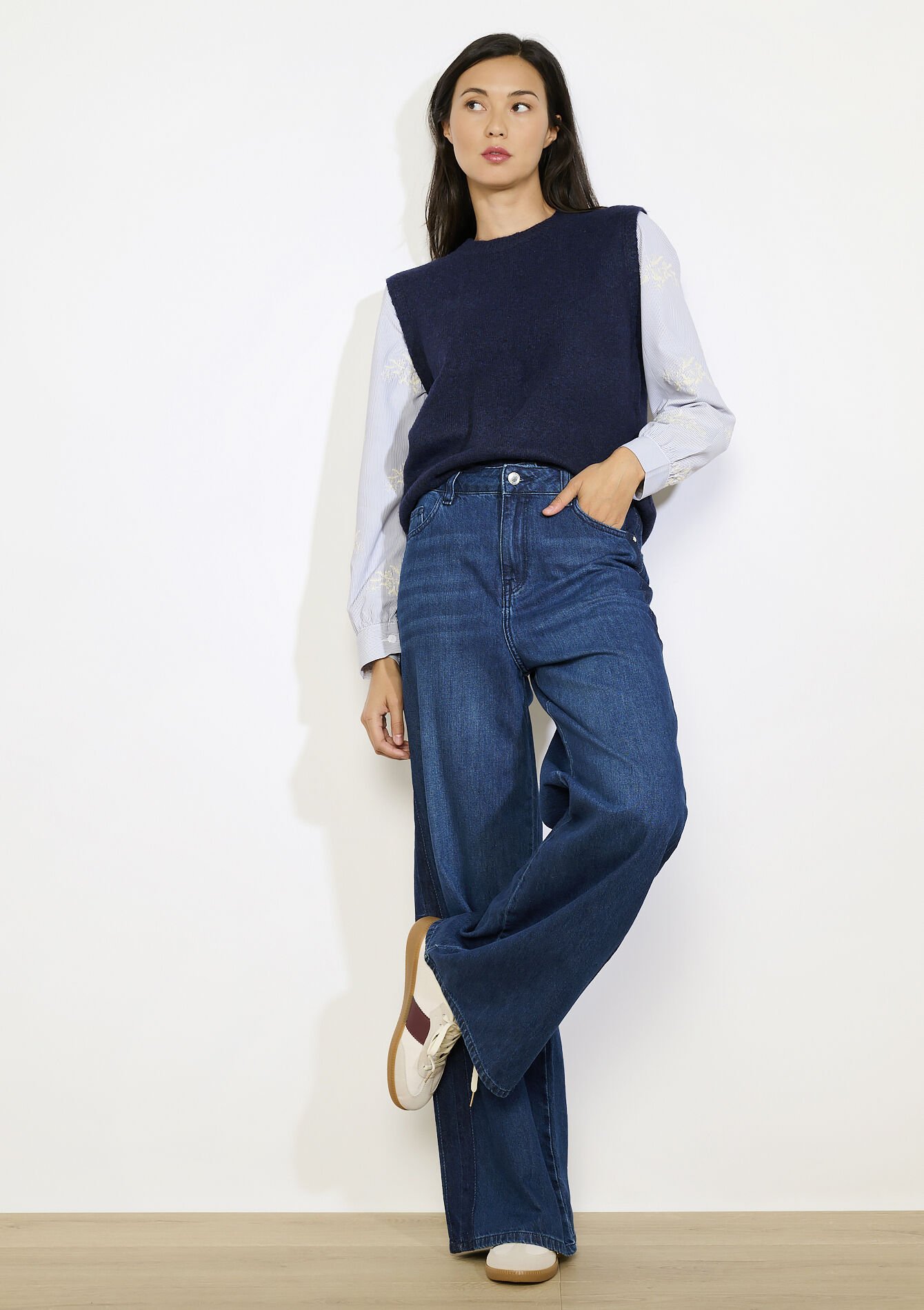 Poplin sleeve sweater, Poplin sleeve sweater, , back