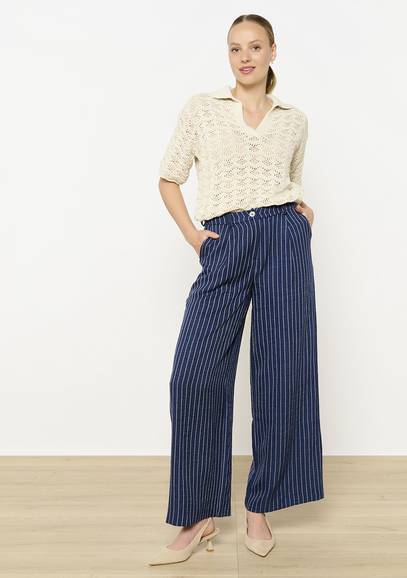 Geklede broek met krijtstrepen, Geklede broek met krijtstrepen - NAVY BASIC - 06100703_2723