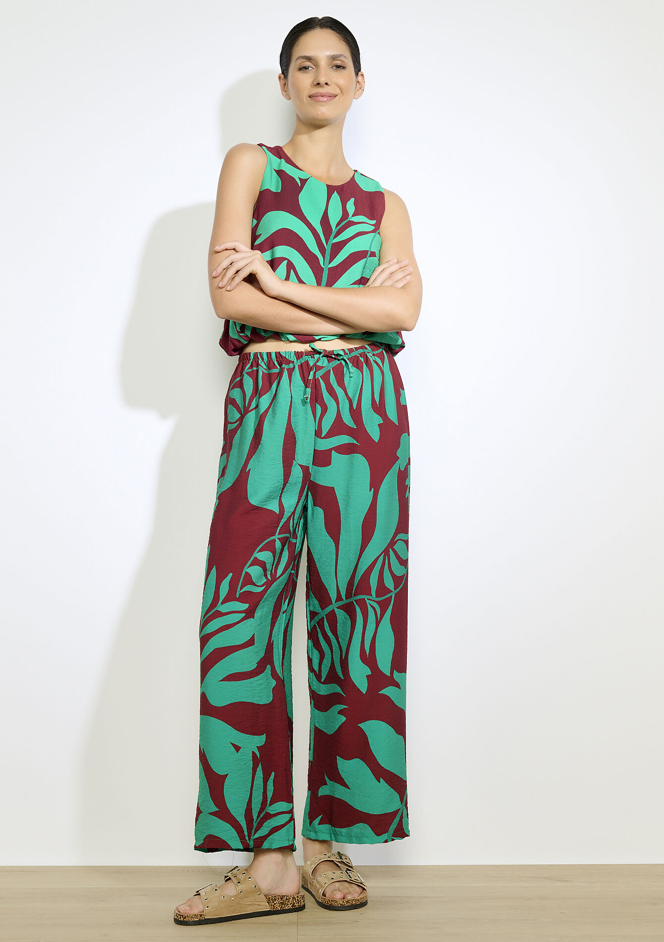 Pantalon ample imprimé - BROWN DARK CHOCOLATE - 06601024_3720