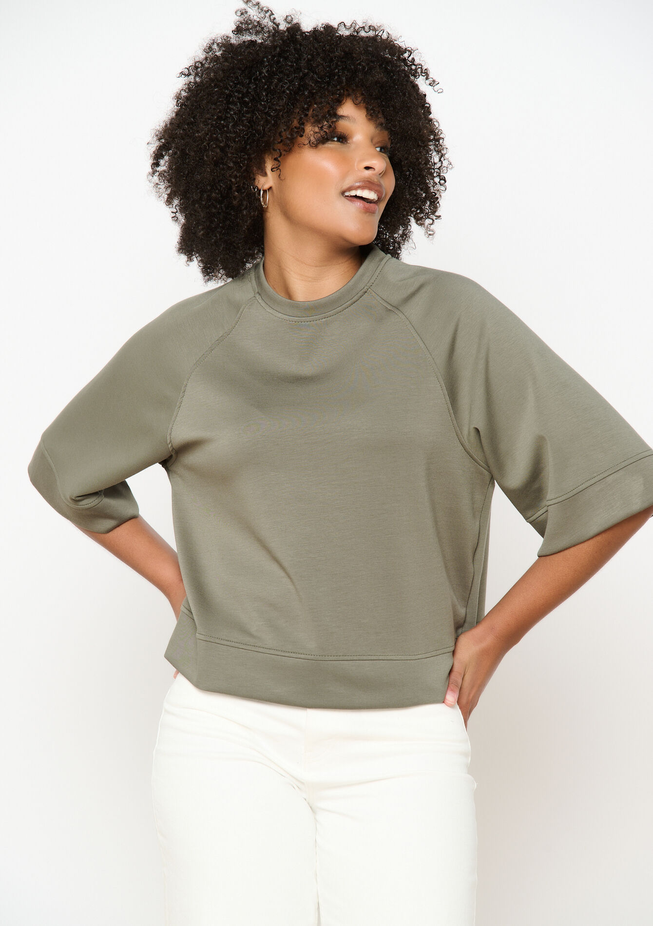 Sweat fluide manches larges, Sweat fluide manches larges - KHAKI TILLEUL - 03001777_4406