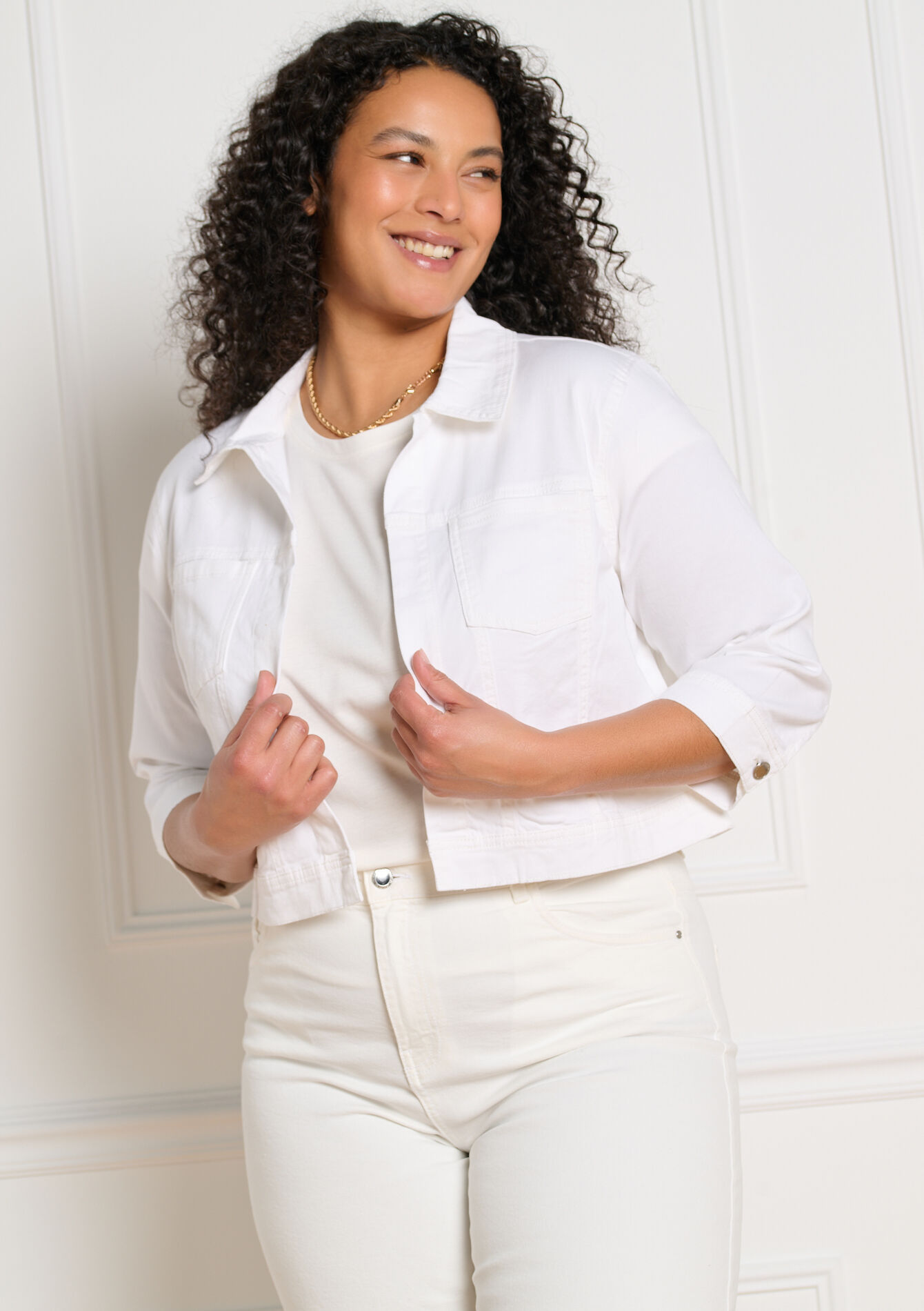 Cropped cotton twill jacket, , back