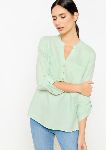 Plain linen shirt - MINT GREEN - 05702365_1723