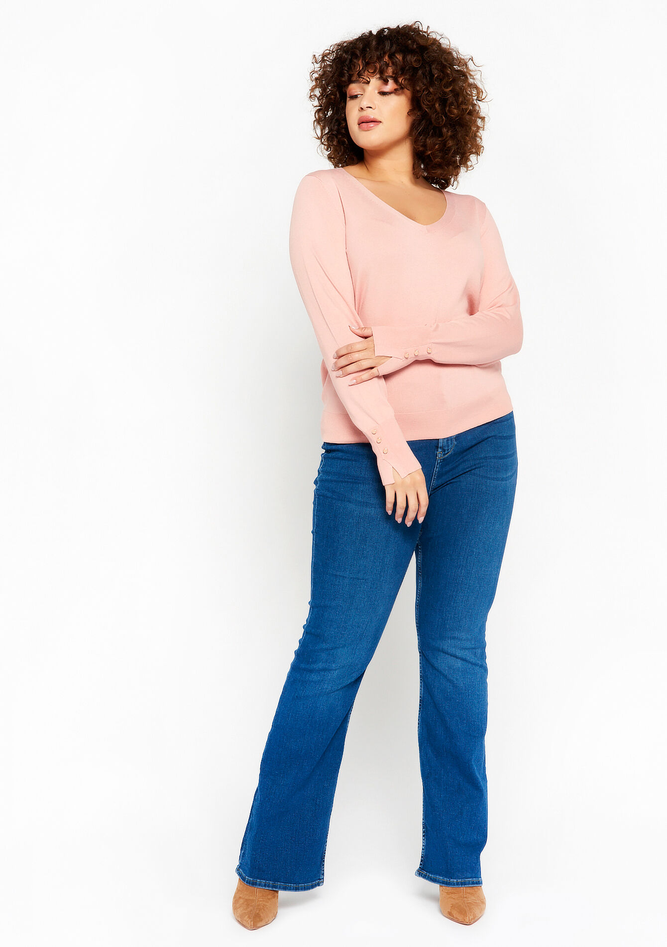 V-neck pullover - NUDE PINK - 04005942_1301