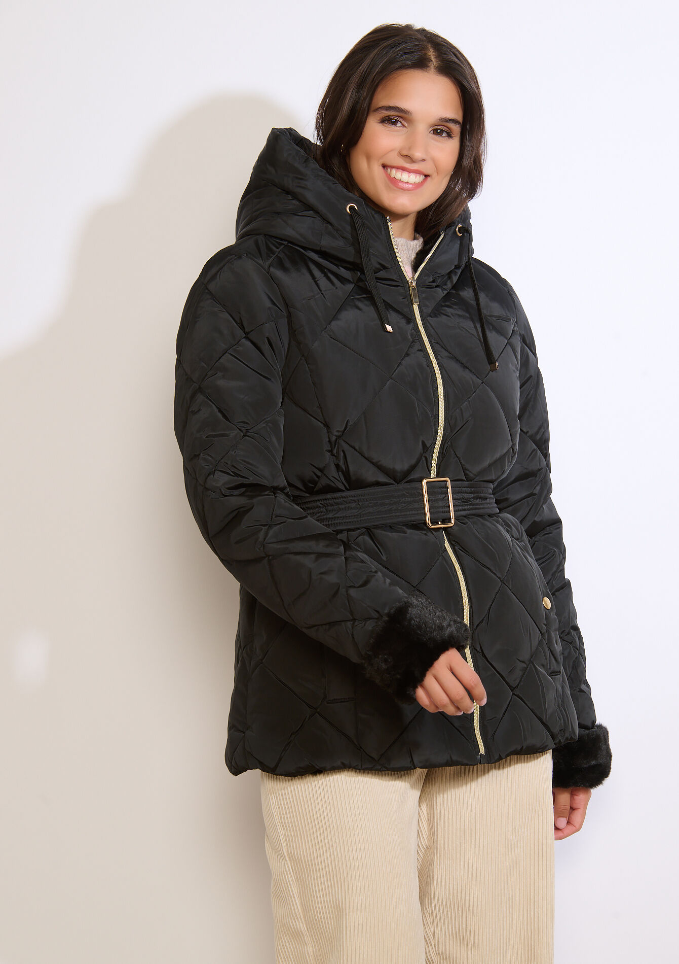 Doudoune ceinturée courte, Doudoune ceinturée courte - BLACK - 23000753_1119