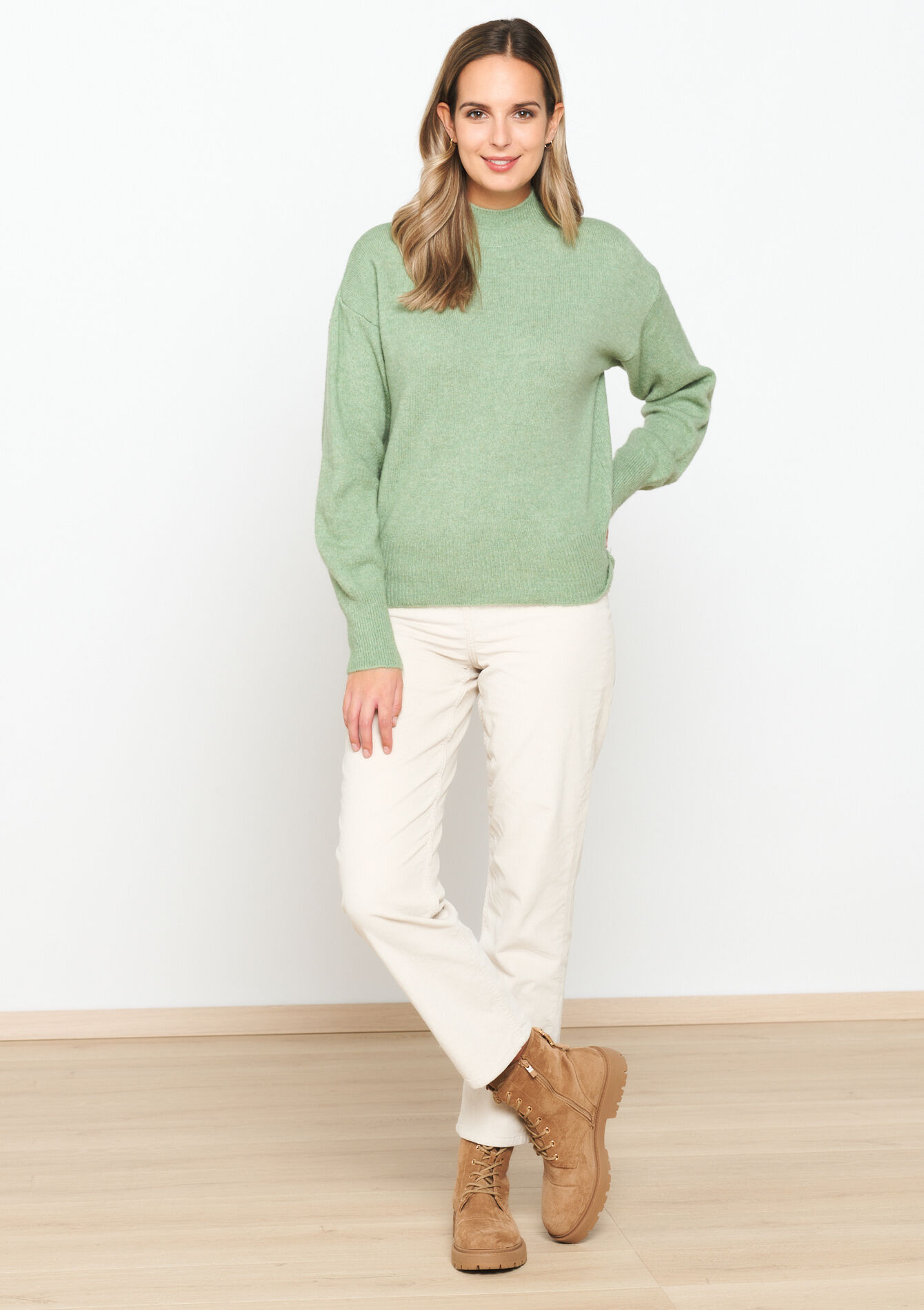 Plain pullover with round neck, Plain pullover with round neck - KHAKI FADED - 04006405_4326
