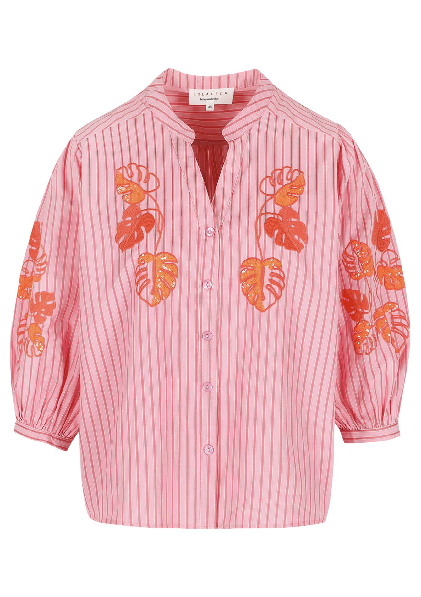 Gestreepte blouse met borduursel - CORAL PINK - 05703038_1968